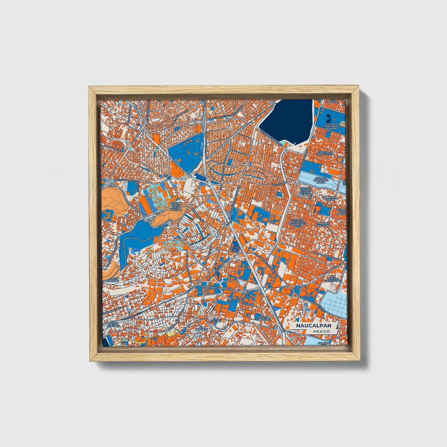 Naucalpan Mexico Colorful City Map Canvas Print • Natural Wooden Framed
