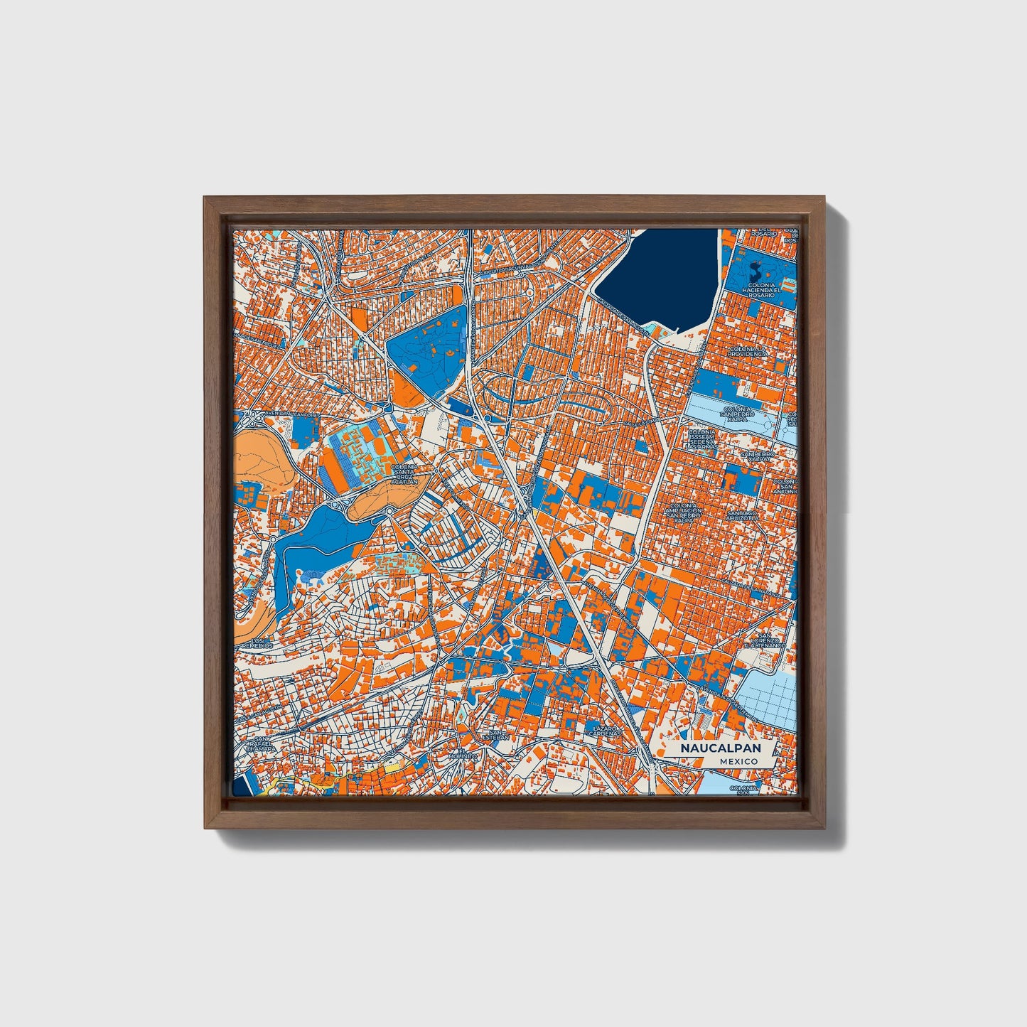 Naucalpan Mexico Colorful City Map Canvas Print • Dark Wooden Framed