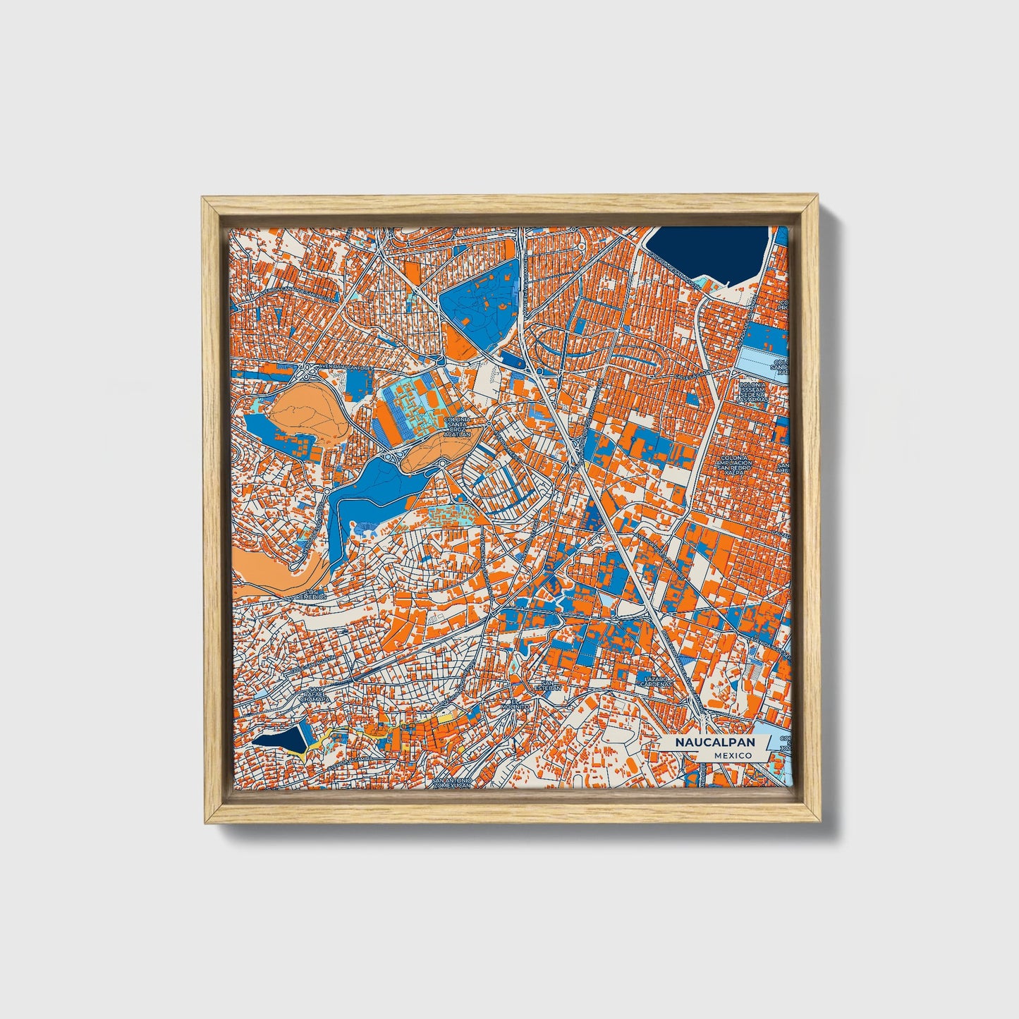 Naucalpan Mexico Colorful City Map Canvas Print • Natural Wooden Framed