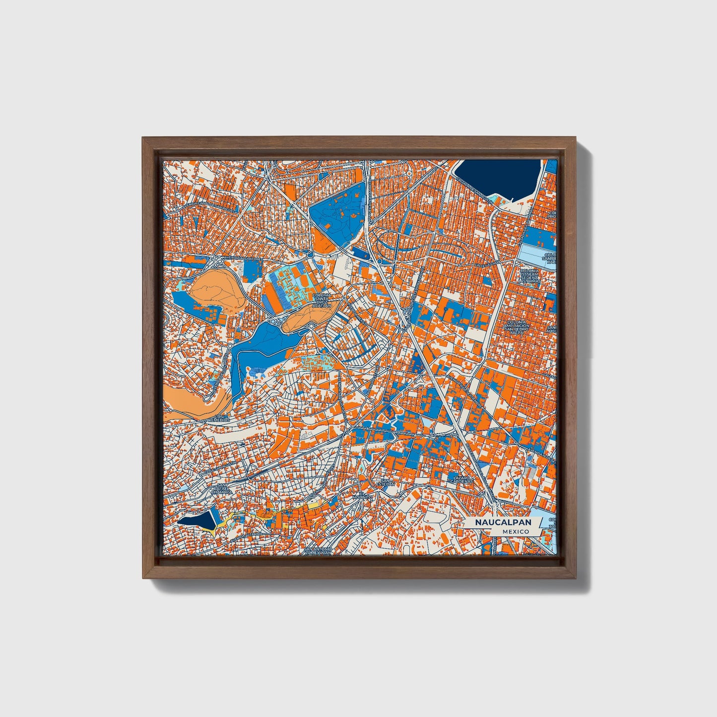 Naucalpan Mexico Colorful City Map Canvas Print • Dark Wooden Framed