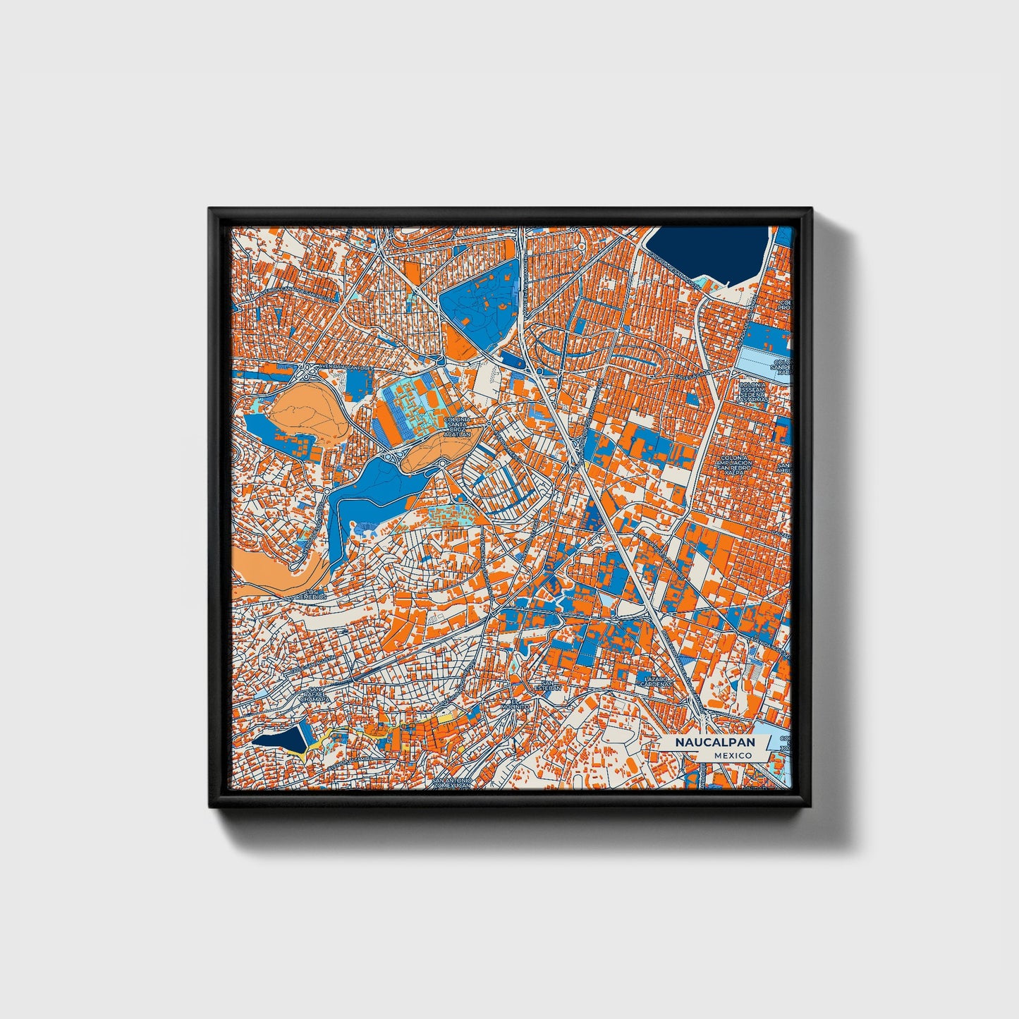 Naucalpan Mexico Colorful City Map Canvas Print • Black Framed