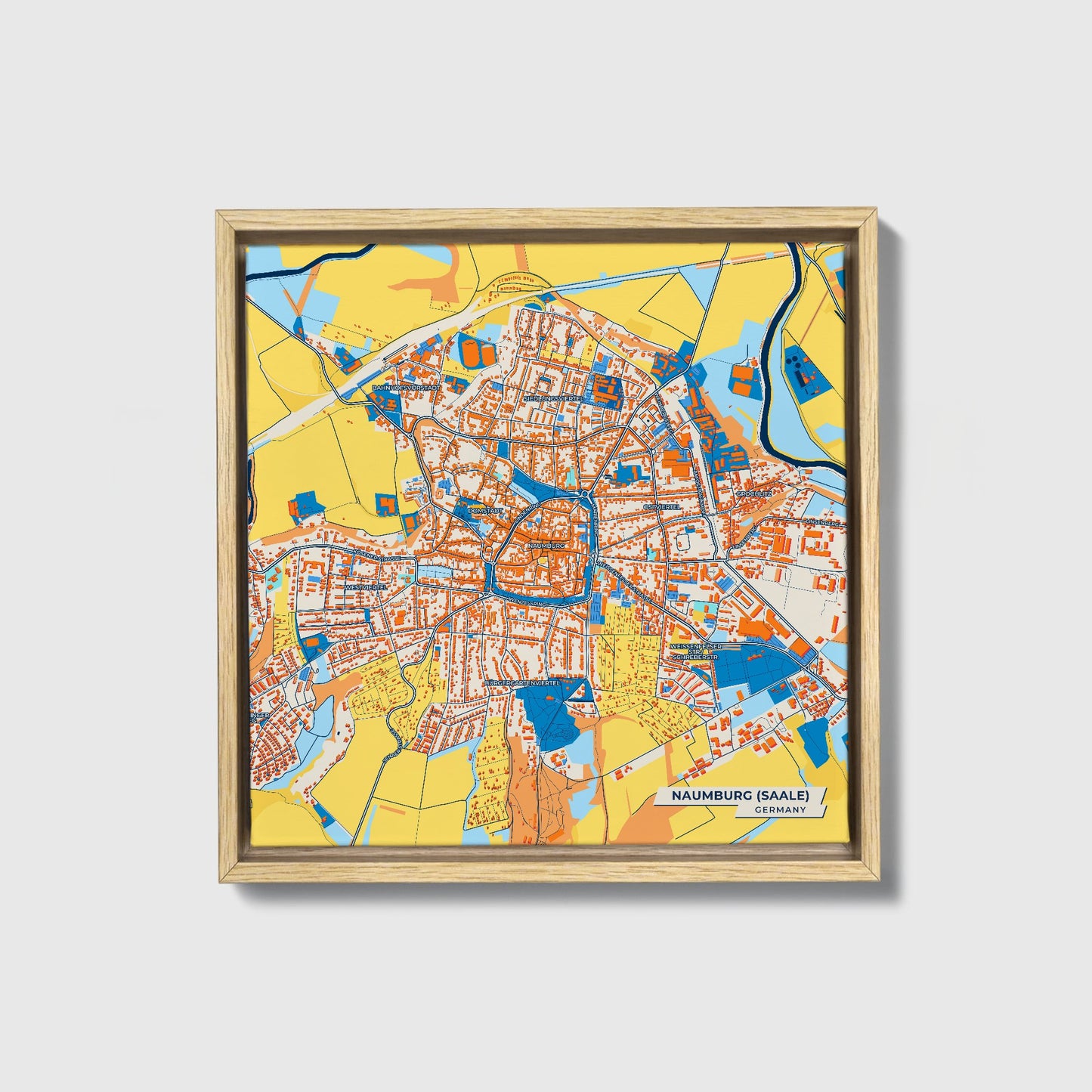 Naumburg (Saale) Germany Colorful City Map Canvas Print • Natural Wooden Framed