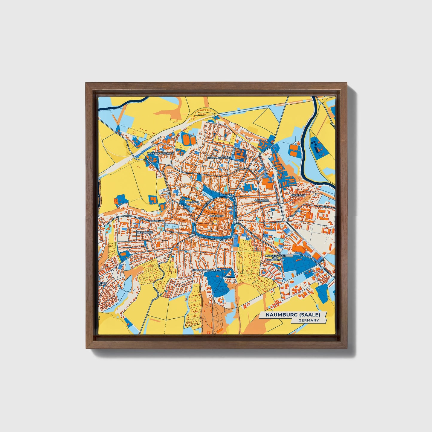 Naumburg (Saale) Germany Colorful City Map Canvas Print • Dark Wooden Framed