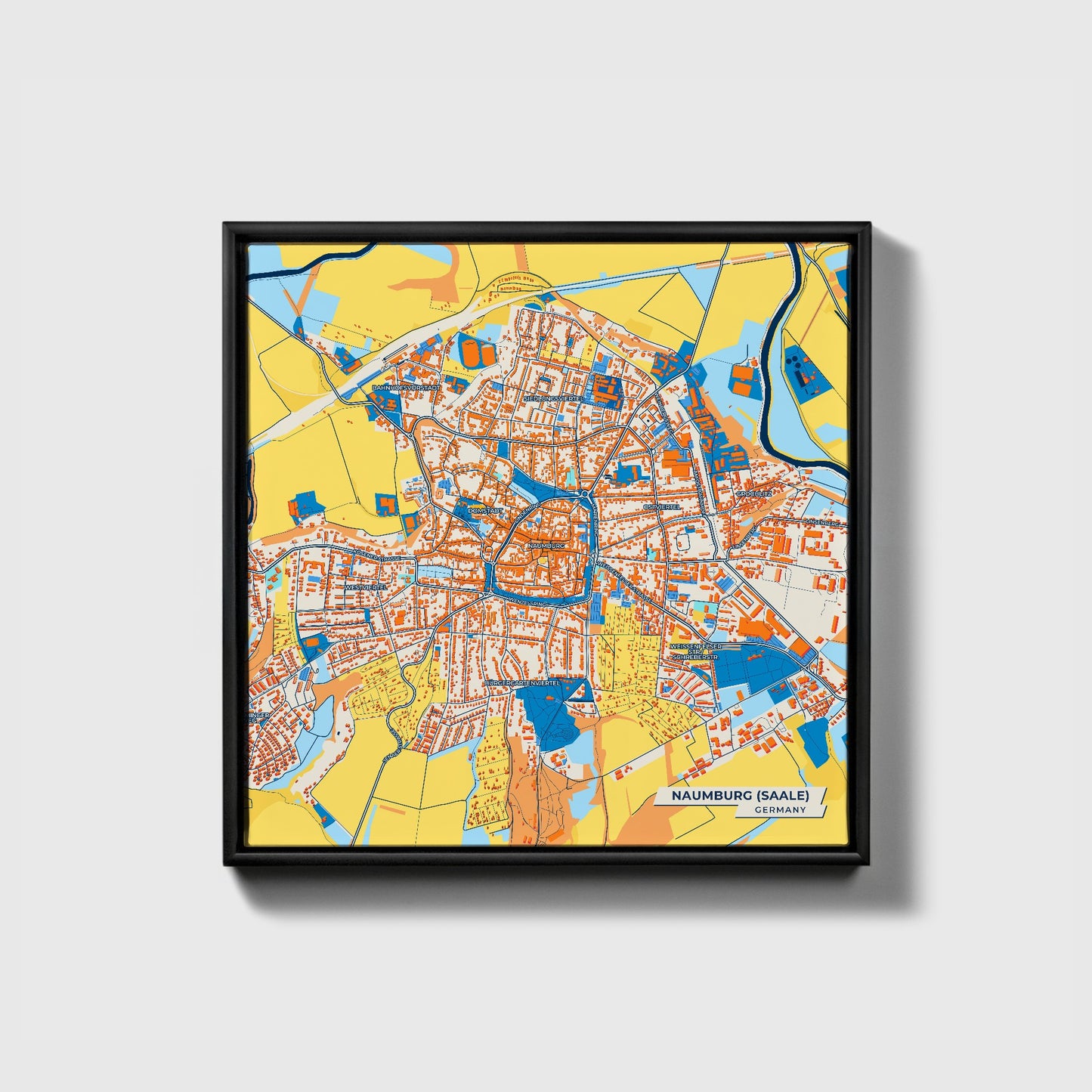 Naumburg (Saale) Germany Colorful City Map Canvas Print • Black Framed