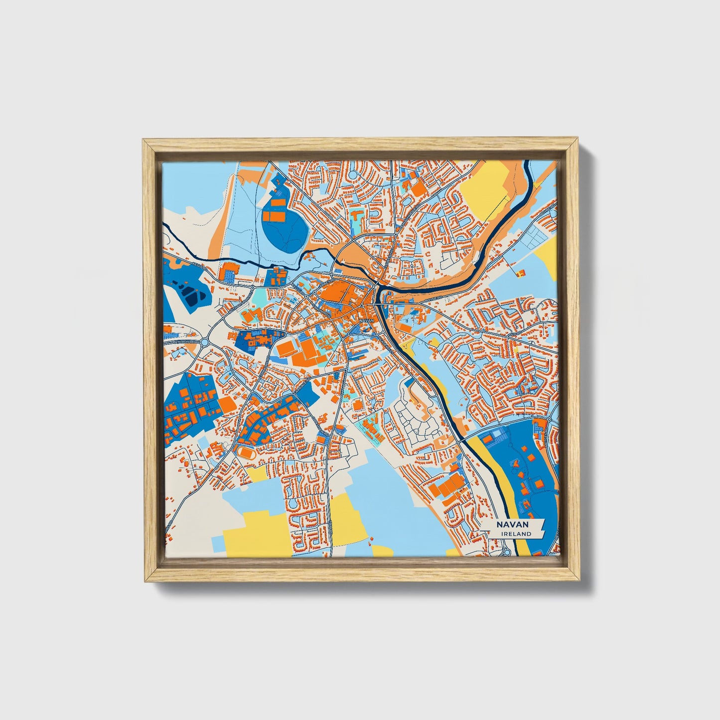 Navan Ireland Colorful City Map Canvas Print • Natural Wooden Framed