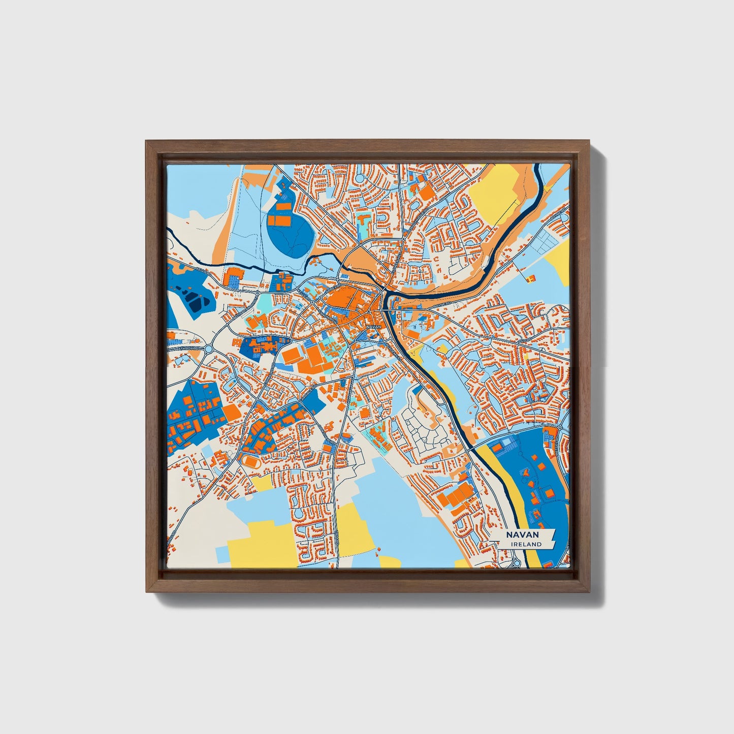 Navan Ireland Colorful City Map Canvas Print • Dark Wooden Framed