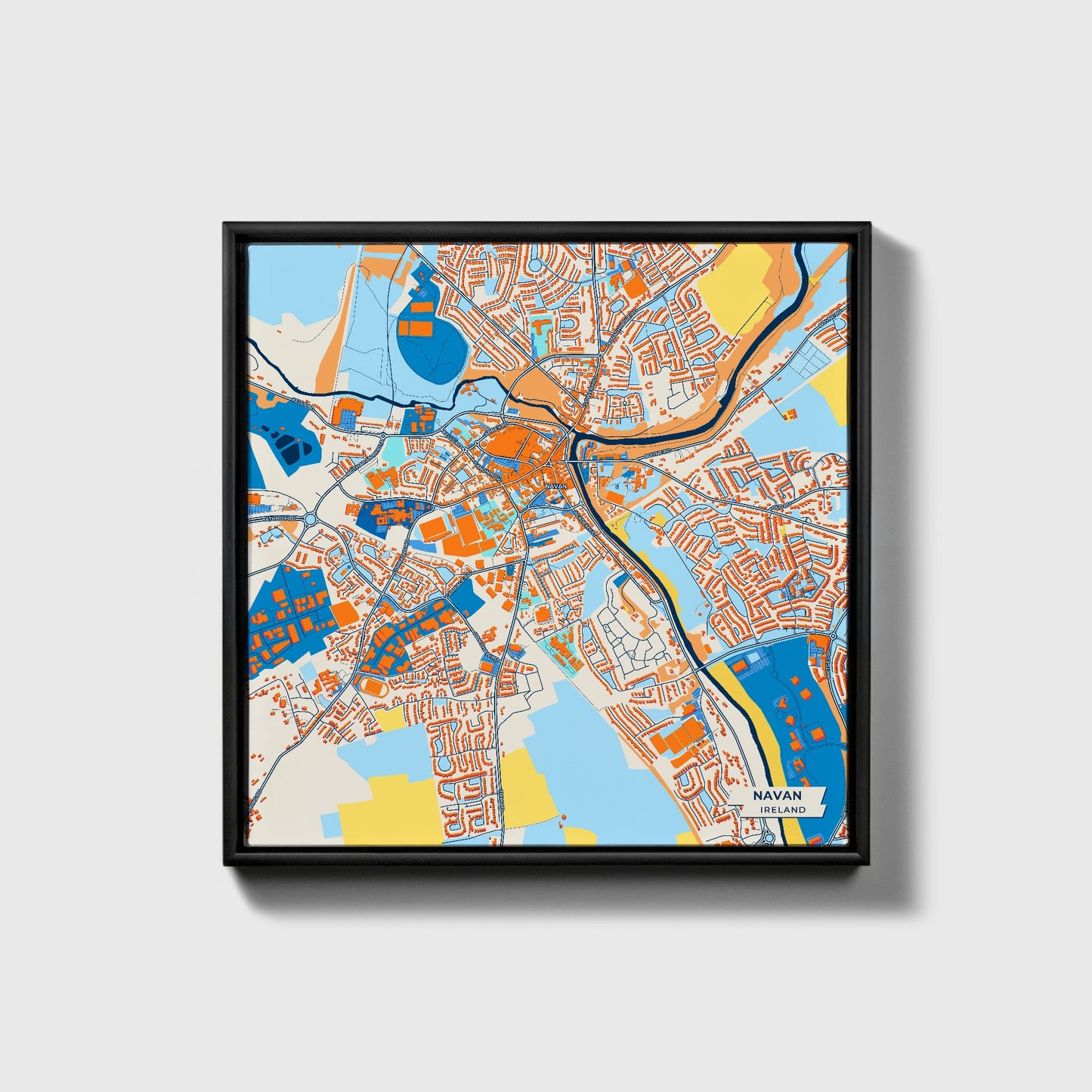 Navan Ireland Colorful City Map Canvas Print • Black Framed