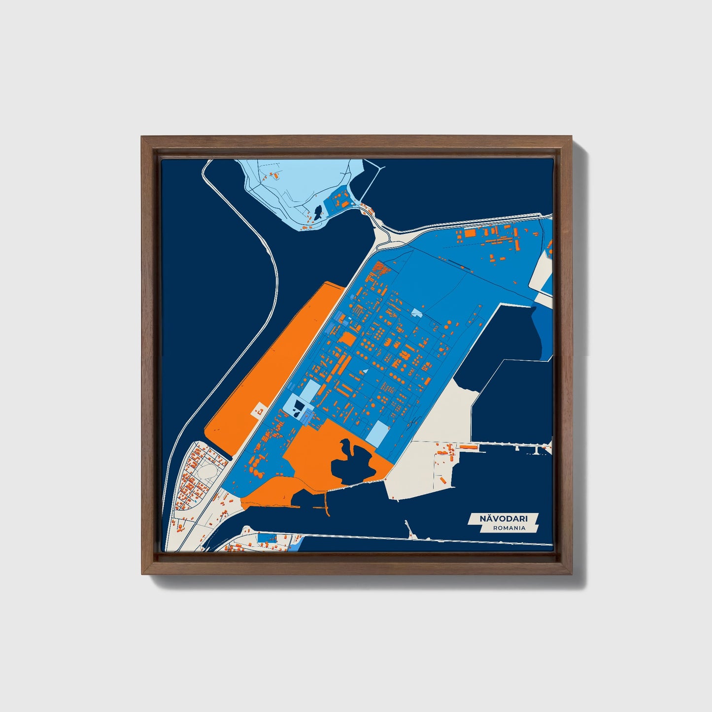 Năvodari Romania Colorful City Map Canvas Print • Dark Wooden Framed