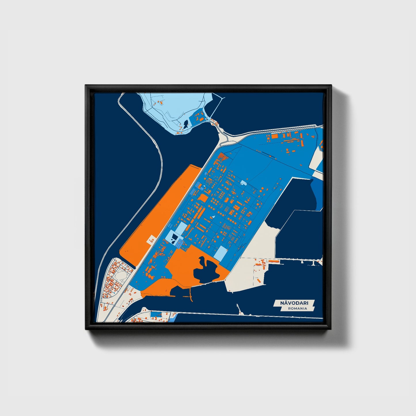 Năvodari Romania Colorful City Map Canvas Print • Black Framed