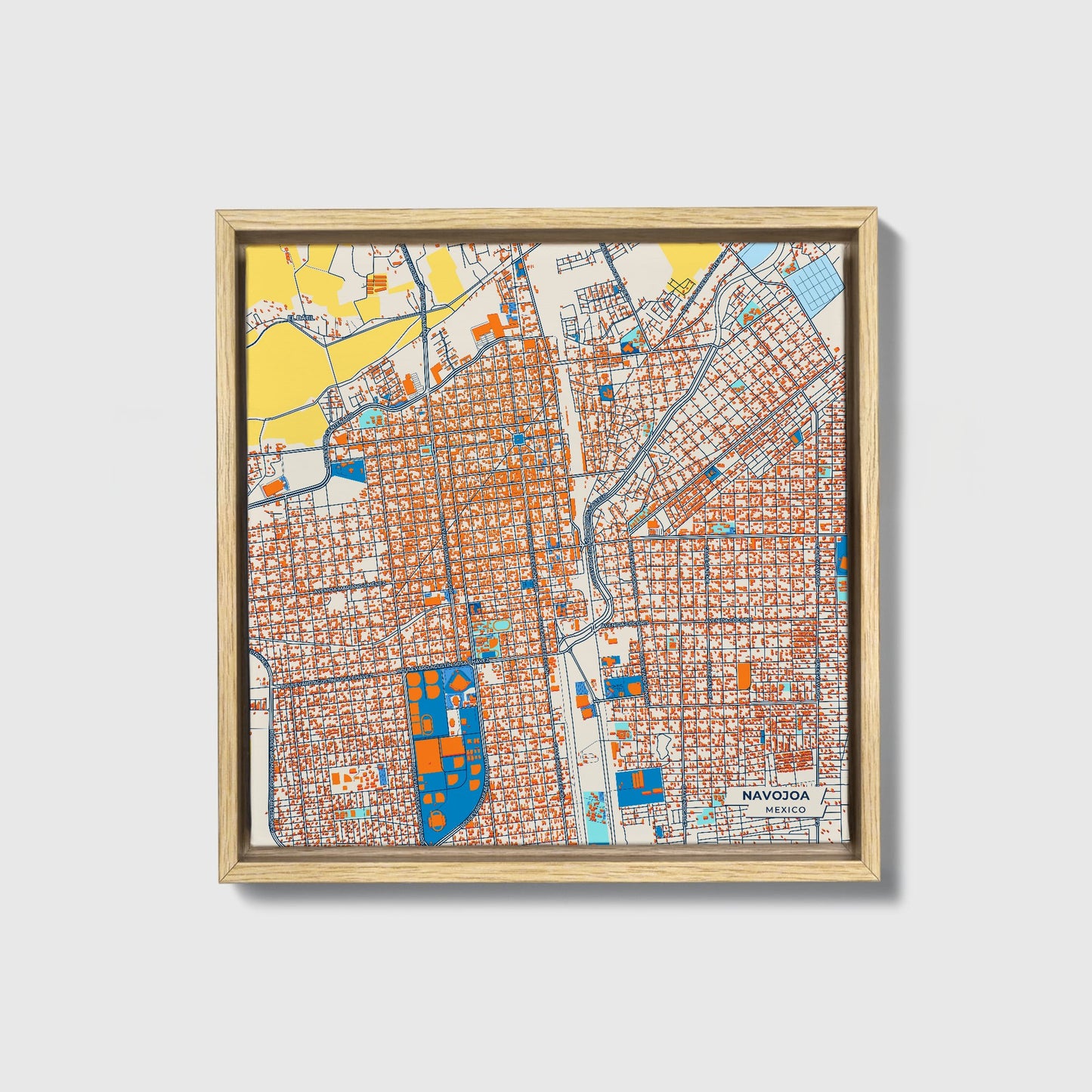 Navojoa Mexico Colorful City Map Canvas Print • Natural Wooden Framed
