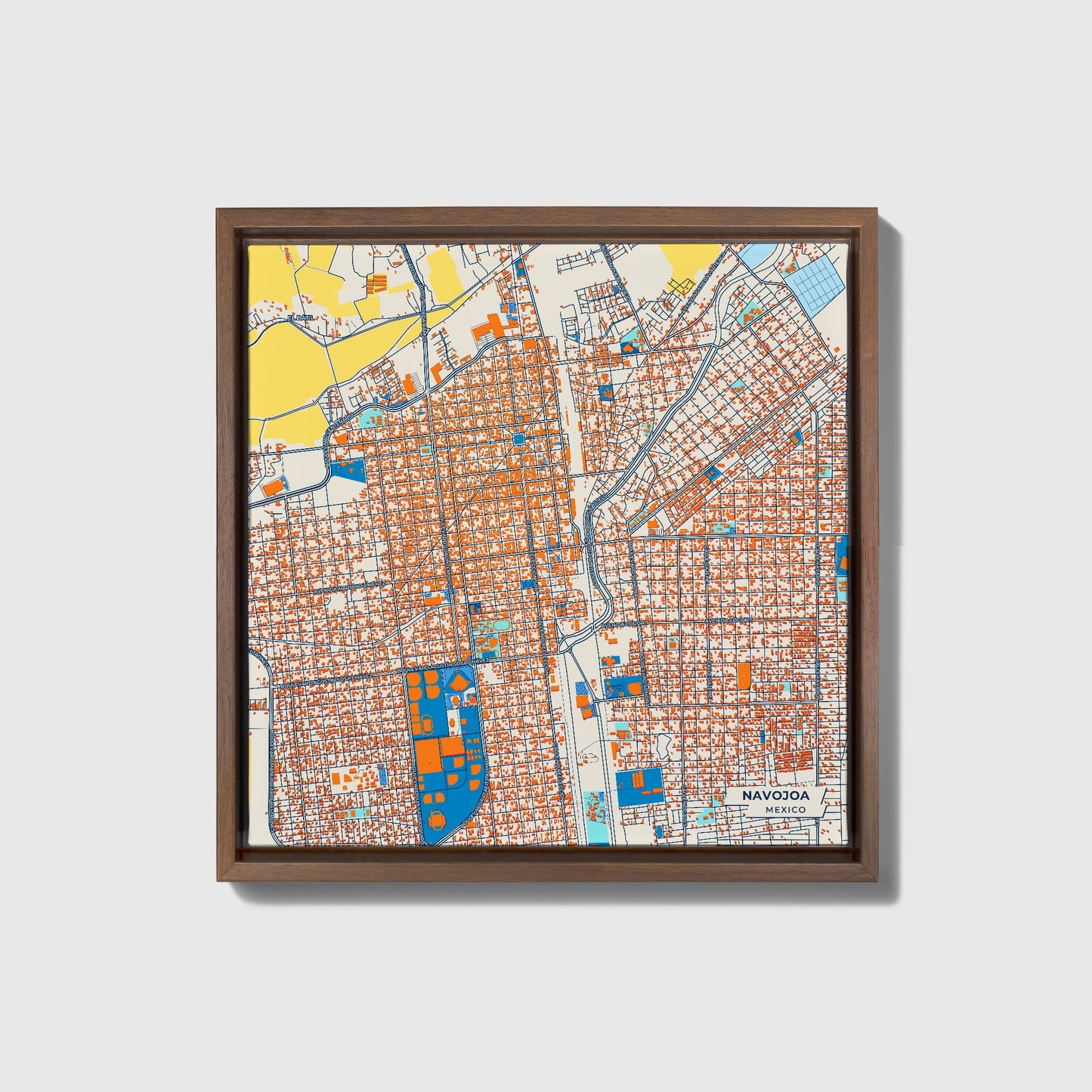 Navojoa Mexico Colorful City Map Canvas Print • Dark Wooden Framed