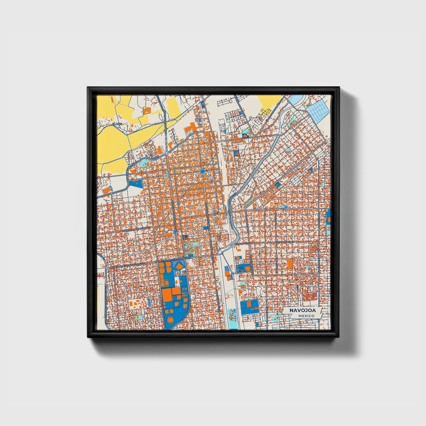 Navojoa Mexico Colorful City Map Canvas Print • Black Framed