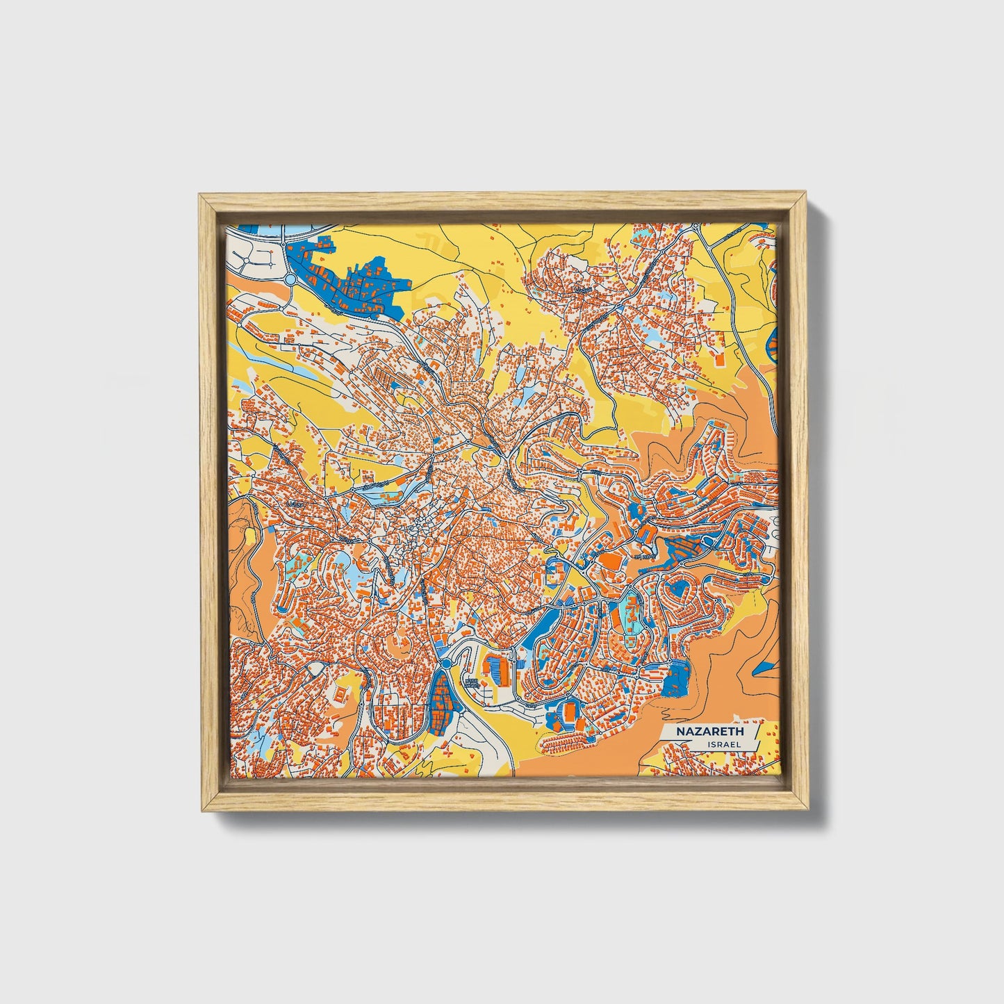 Nazareth Israel Colorful City Map Canvas Print • Natural Wooden Framed