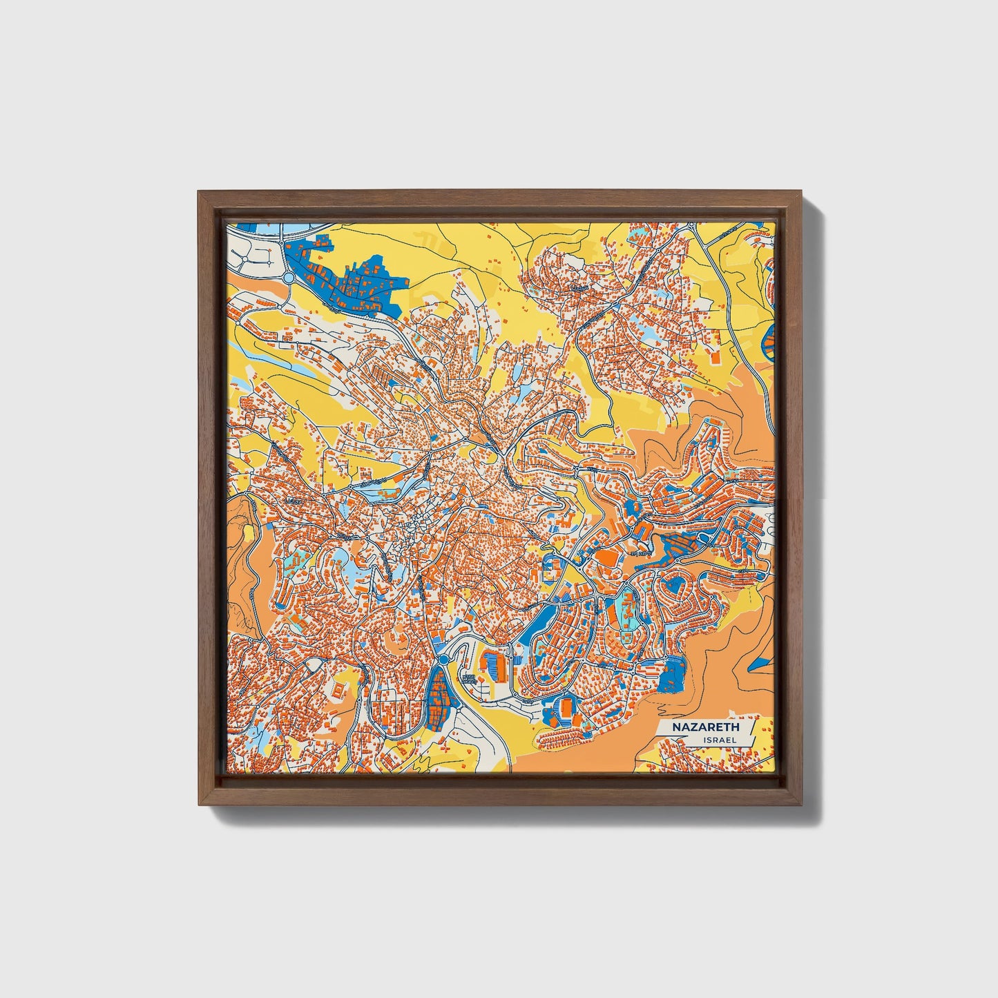 Nazareth Israel Colorful City Map Canvas Print • Dark Wooden Framed