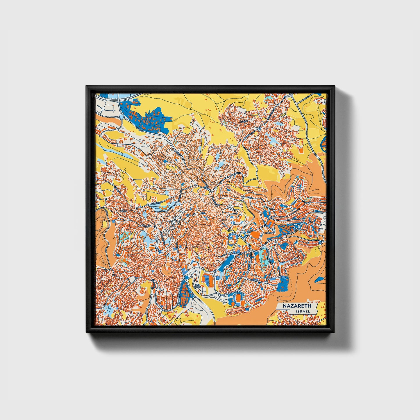 Nazareth Israel Colorful City Map Canvas Print • Black Framed