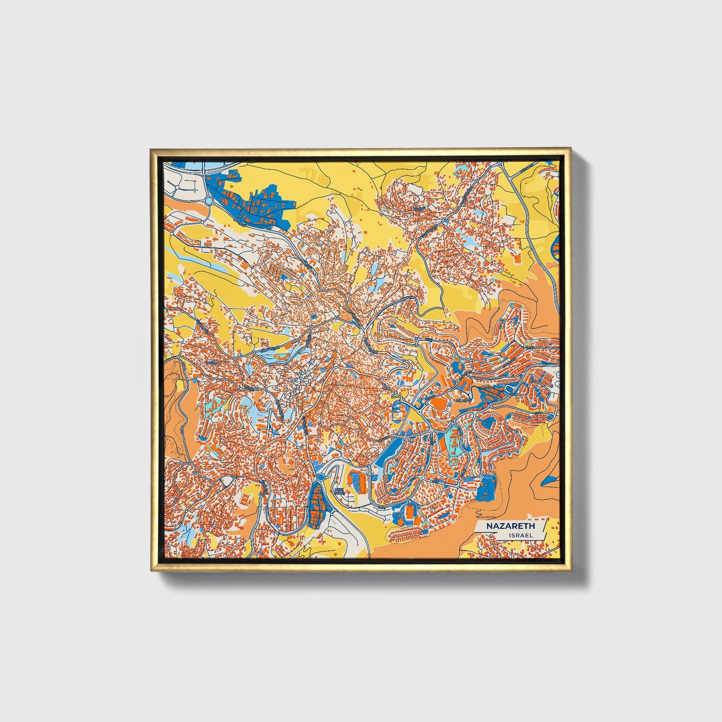 Nazareth Israel Colorful City Map Canvas Print • Gold Framed