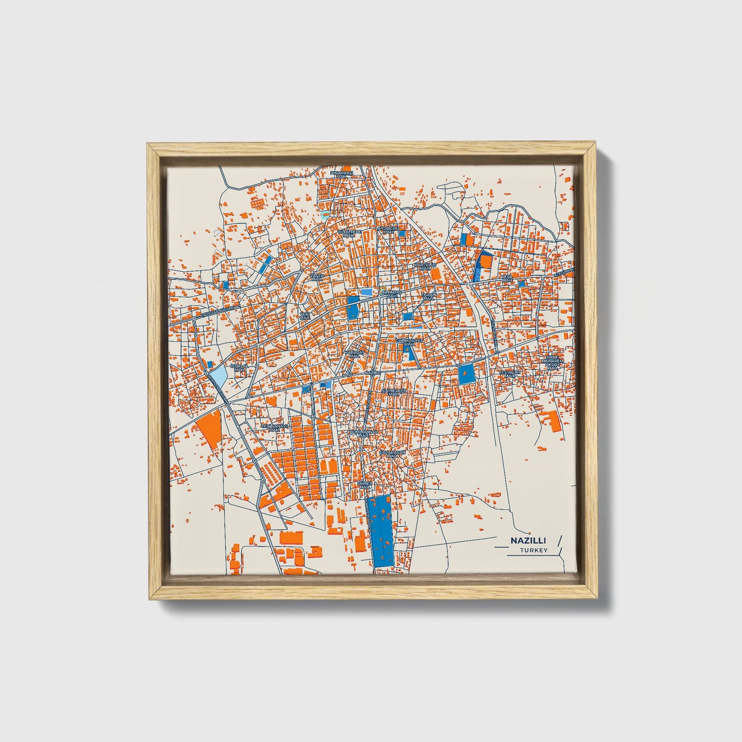 Nazi̇lli̇ Turkey Colorful City Map Canvas Print • Natural Wooden Framed