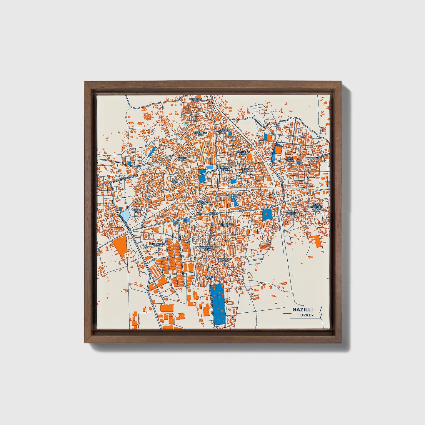 Nazi̇lli̇ Turkey Colorful City Map Canvas Print • Dark Wooden Framed