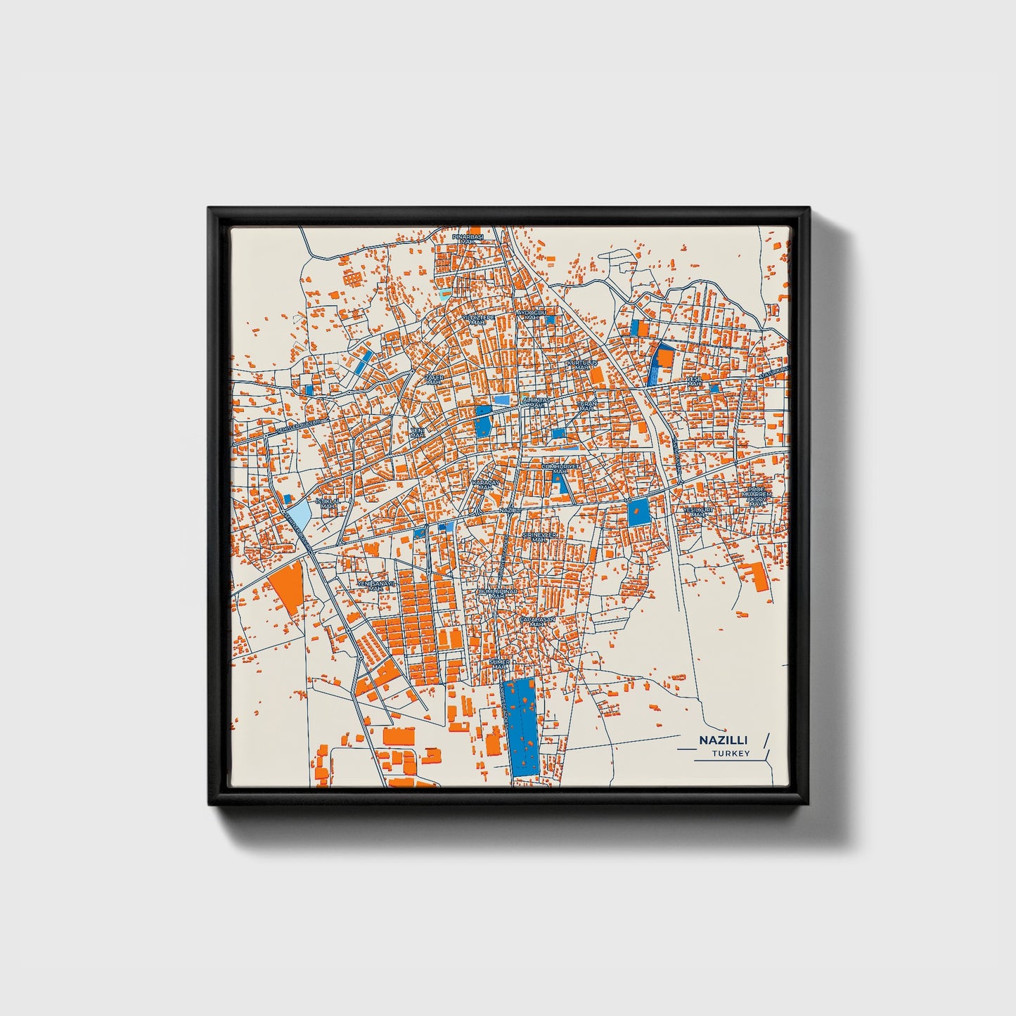 Nazi̇lli̇ Turkey Colorful City Map Canvas Print • Black Framed