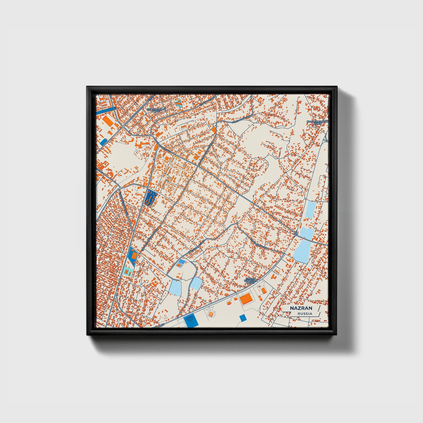 Назрань Russia Colorful City Map Canvas Print • Black Framed