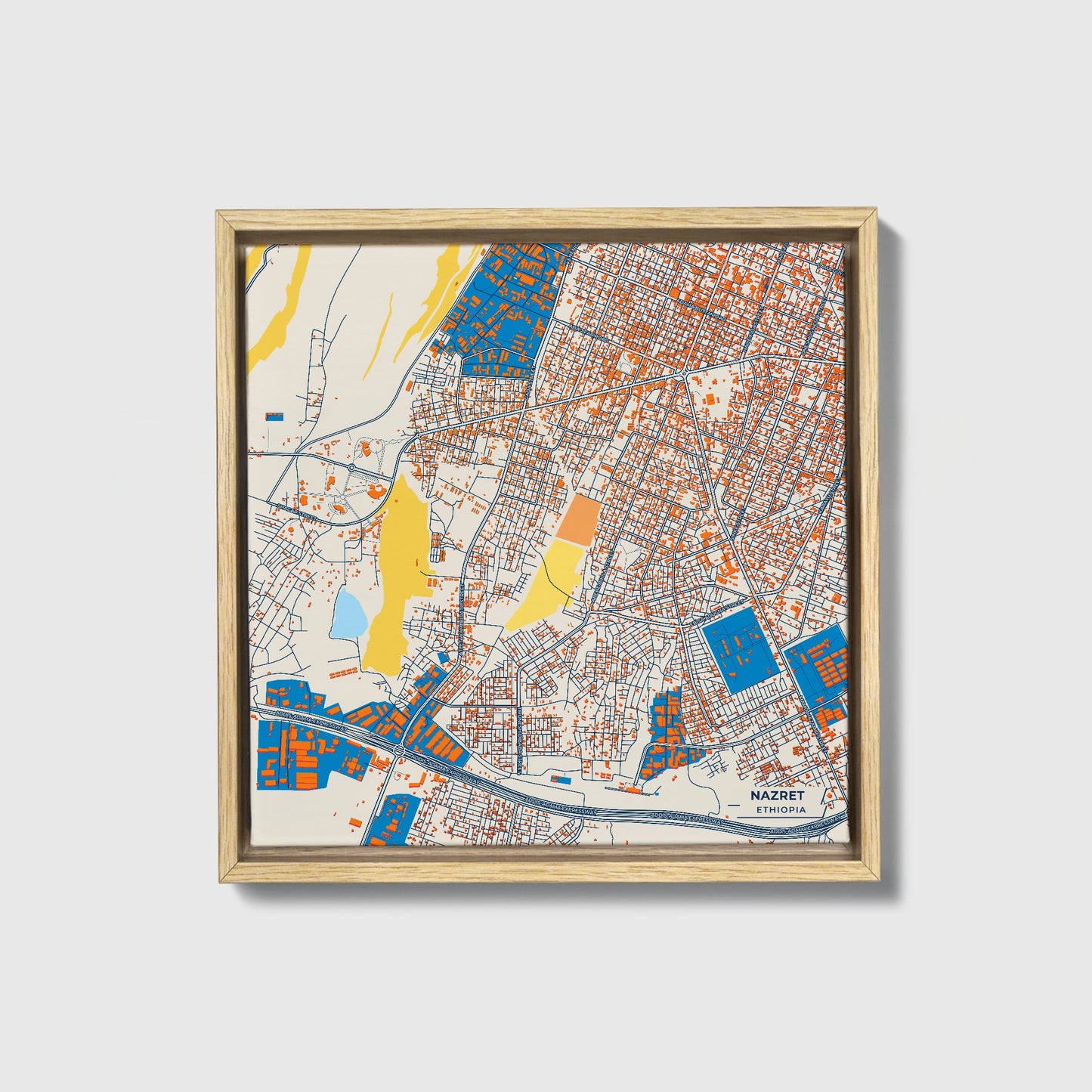 Nazret Ethiopia Colorful City Map Canvas Print • Natural Wooden Framed
