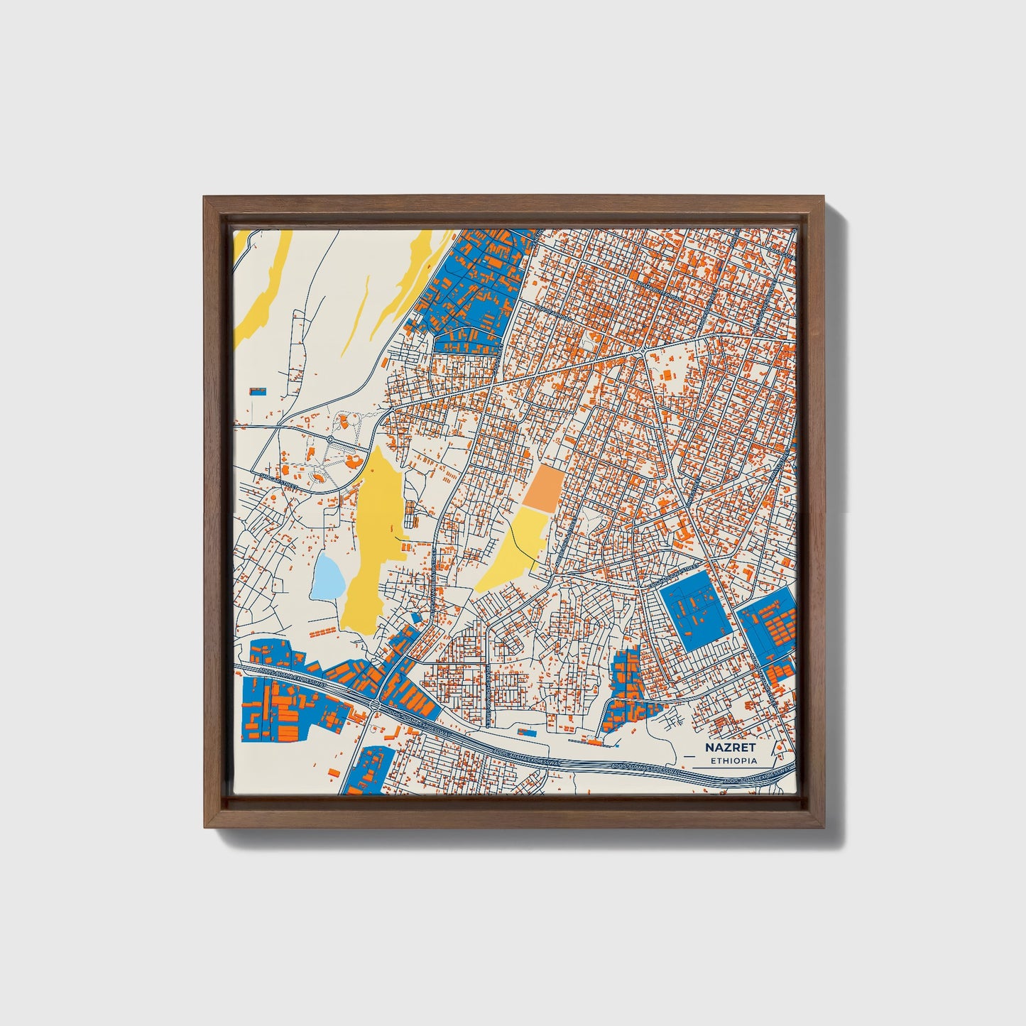 Nazret Ethiopia Colorful City Map Canvas Print • Dark Wooden Framed