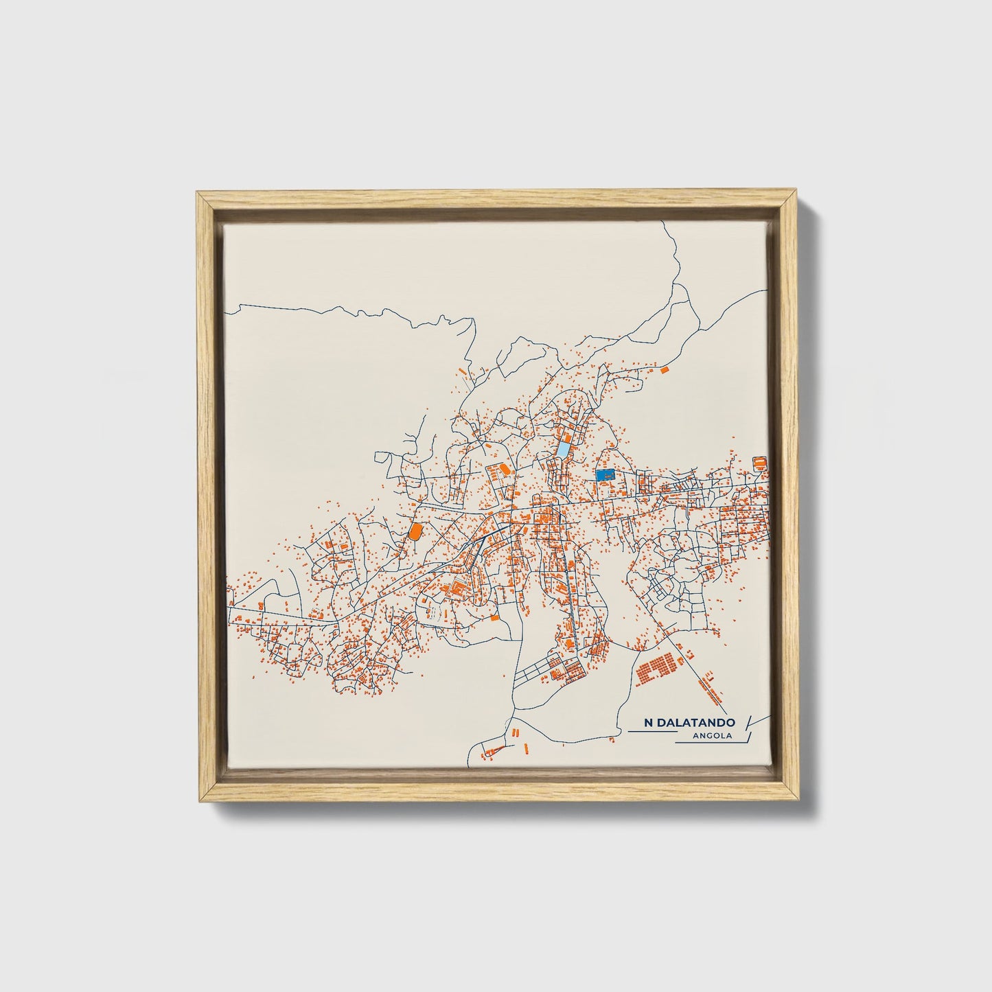N Dalatando Angola Colorful City Map Canvas Print • Natural Wooden Framed