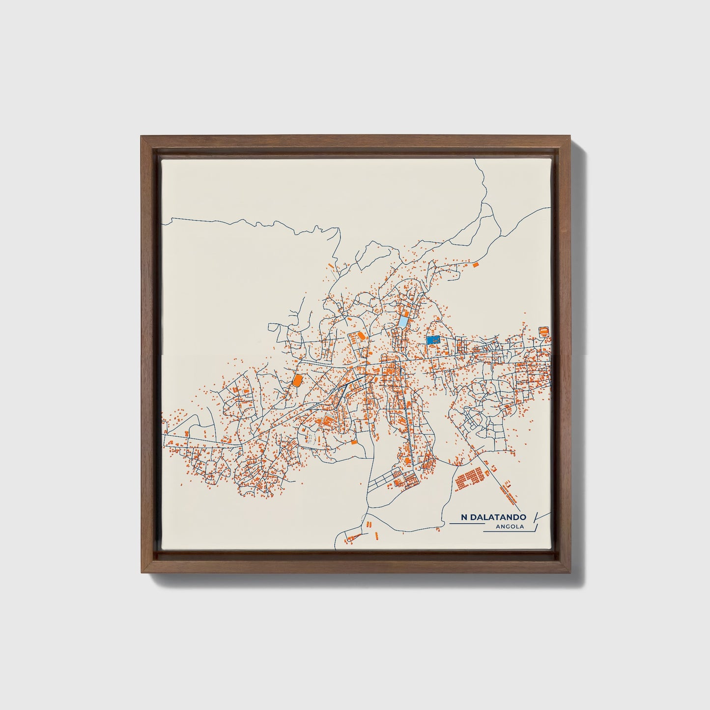 N Dalatando Angola Colorful City Map Canvas Print • Dark Wooden Framed