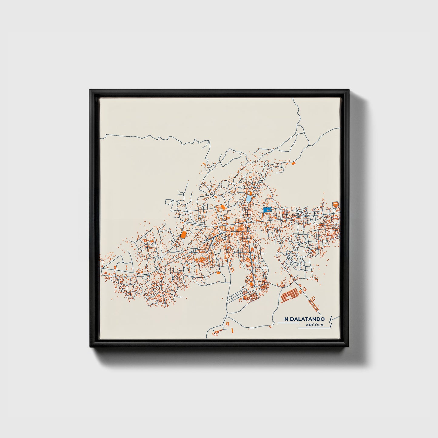 N Dalatando Angola Colorful City Map Canvas Print • Black Framed