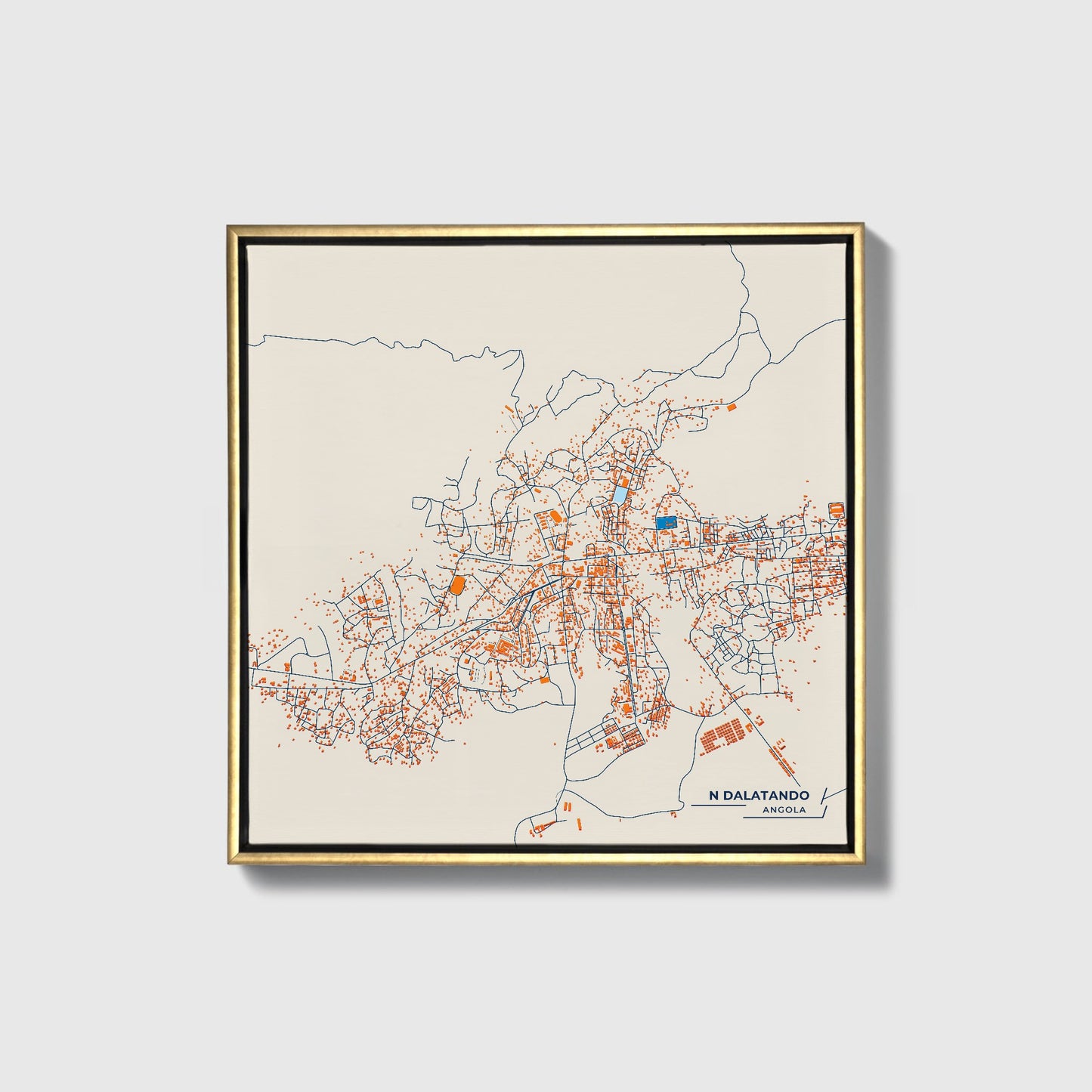 N Dalatando Angola Colorful City Map Canvas Print • Gold Framed
