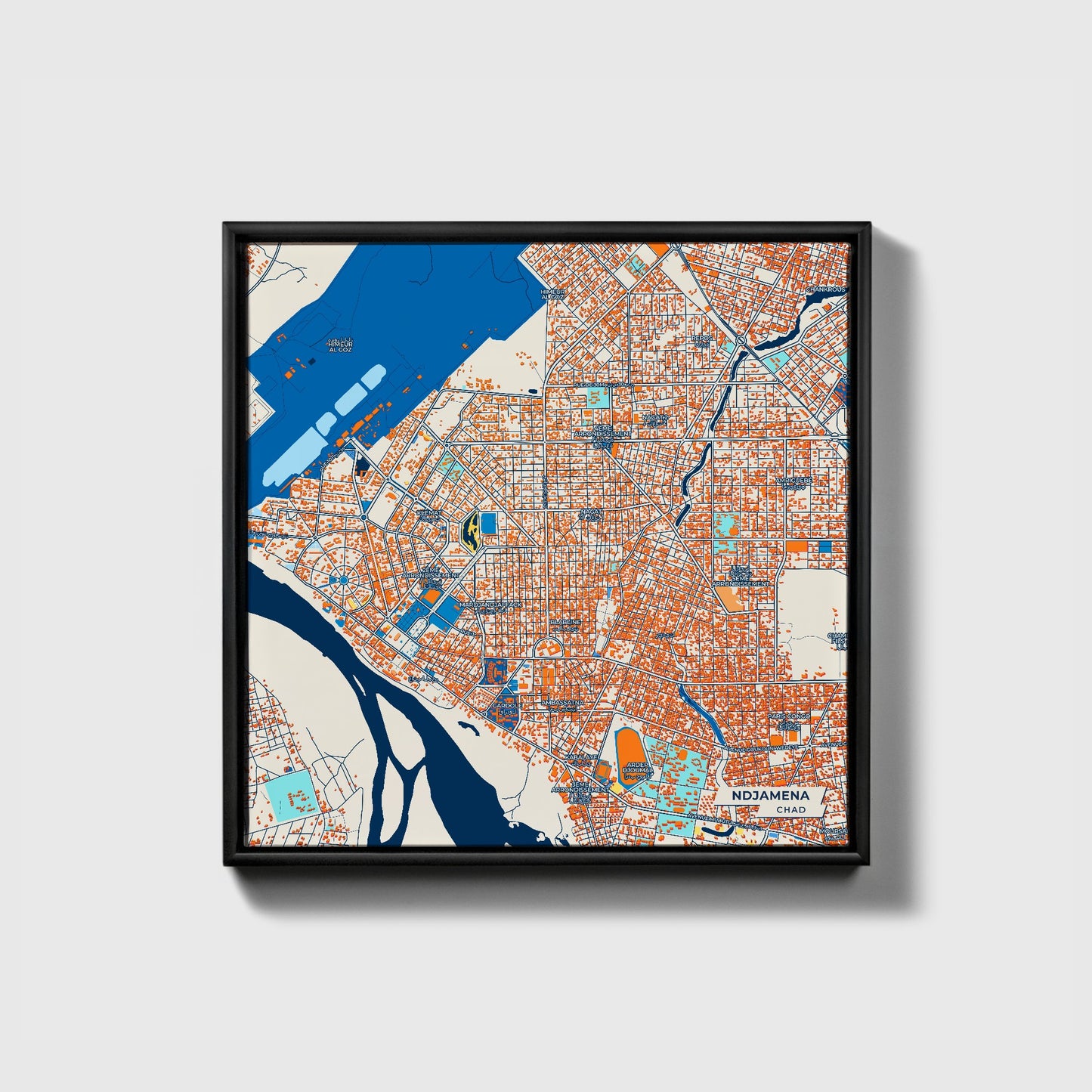 Ndjamena Chad Colorful City Map Canvas Print • Black Framed