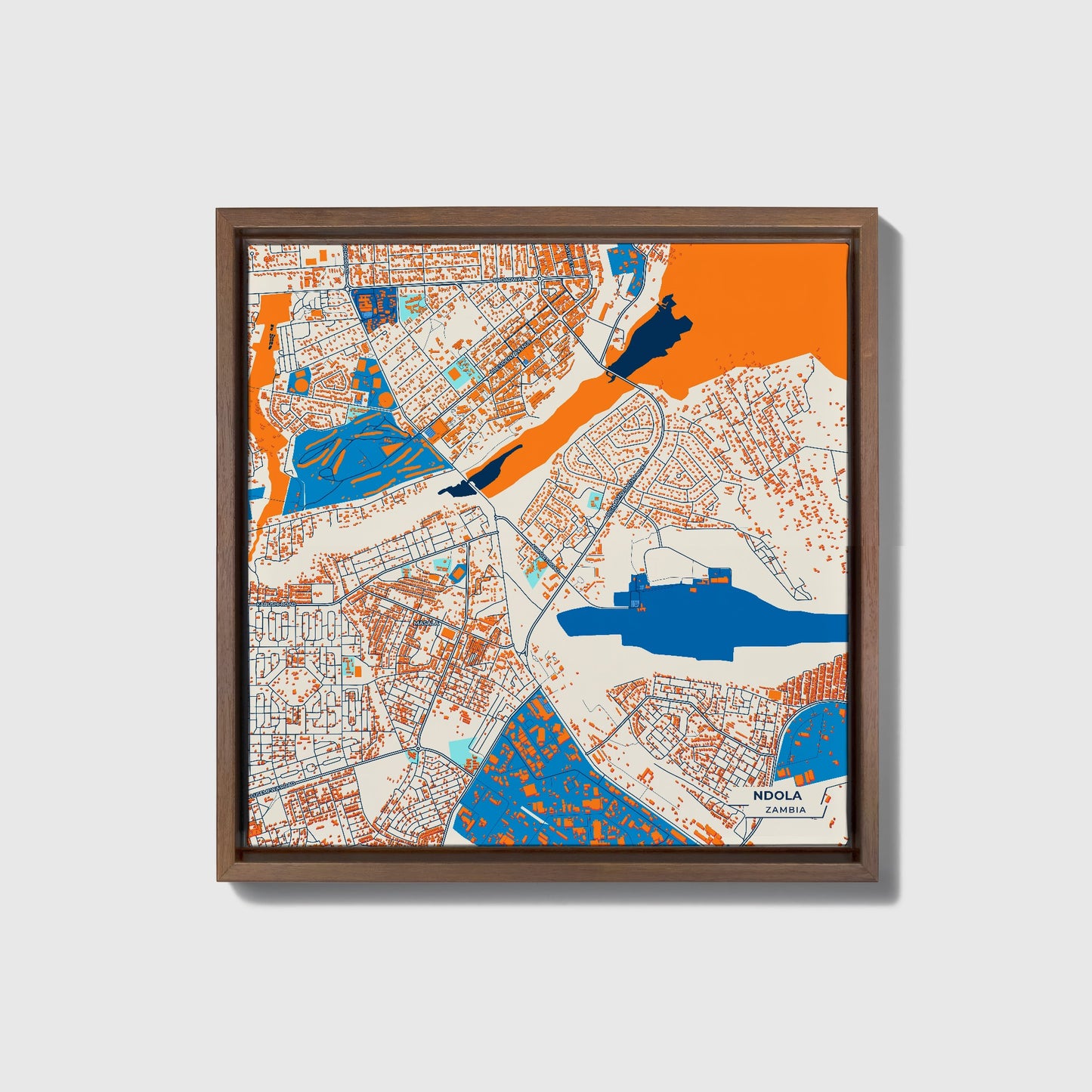 Ndola Zambia Colorful City Map Canvas Print • Dark Wooden Framed