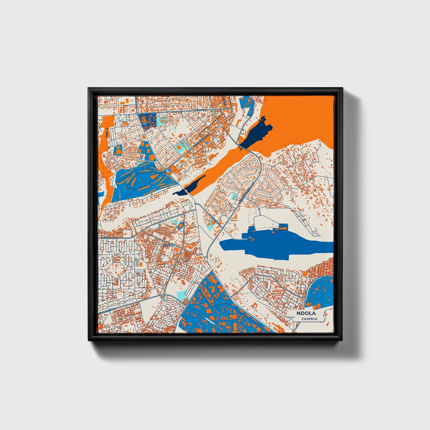 Ndola Zambia Colorful City Map Canvas Print • Black Framed