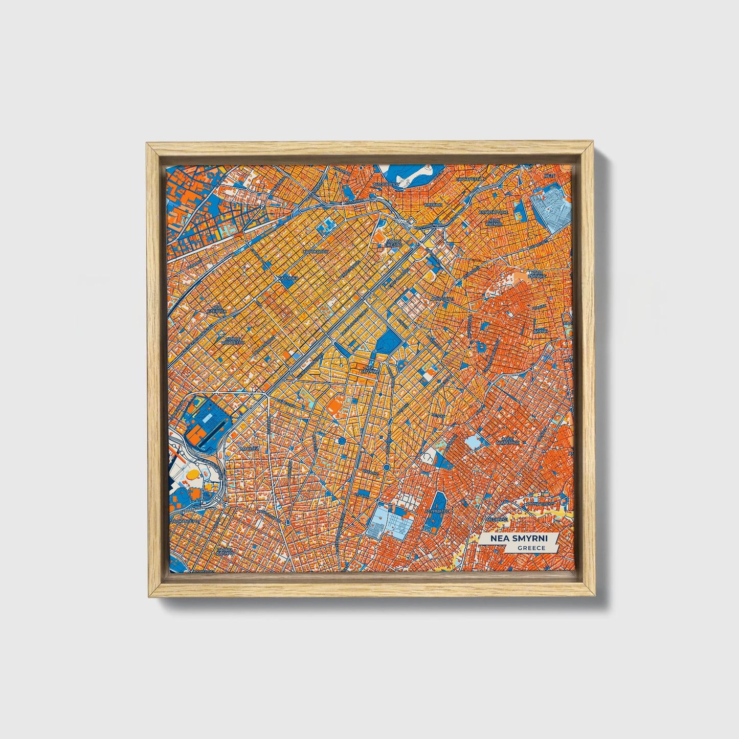 Νεα Σμυρνη Greece Colorful City Map Canvas Print • Natural Wooden Framed