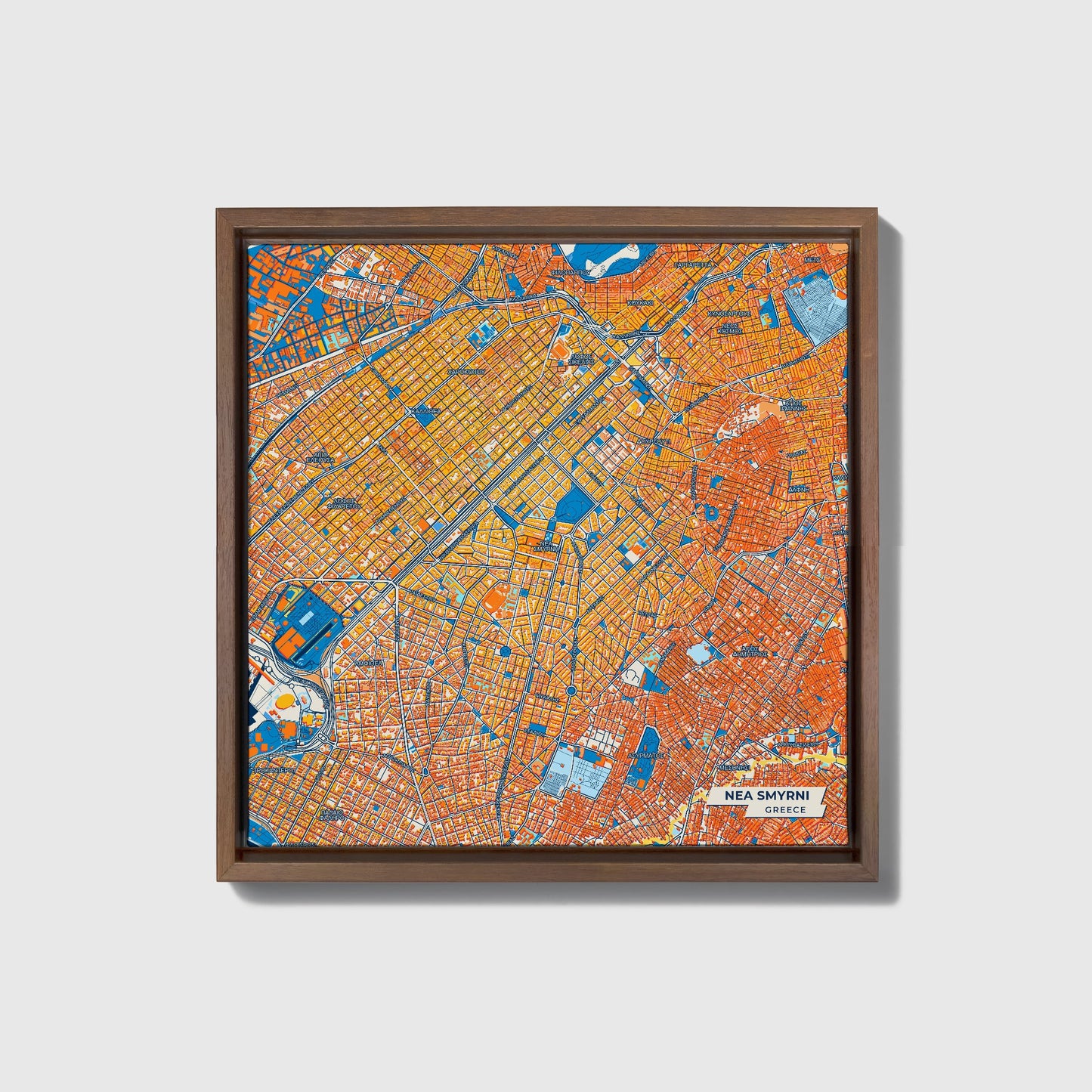 Νεα Σμυρνη Greece Colorful City Map Canvas Print • Dark Wooden Framed