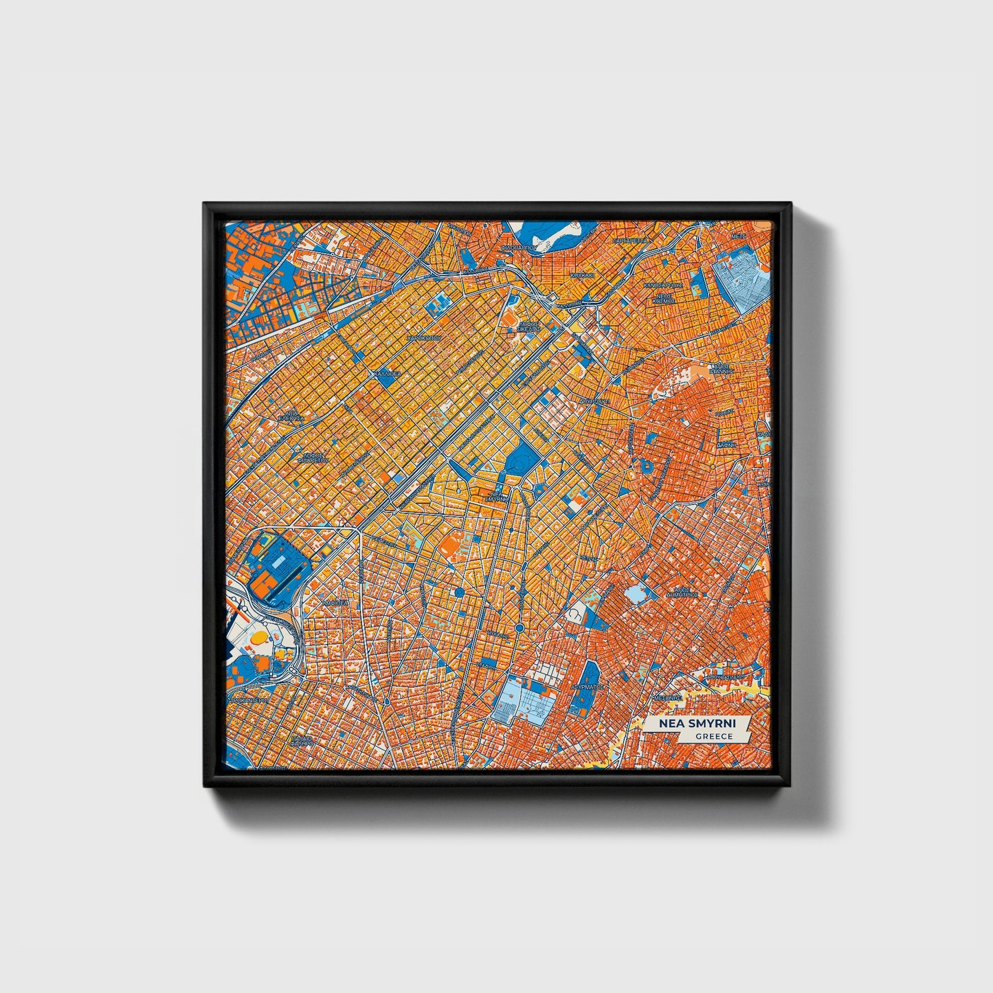 Νεα Σμυρνη Greece Colorful City Map Canvas Print • Black Framed