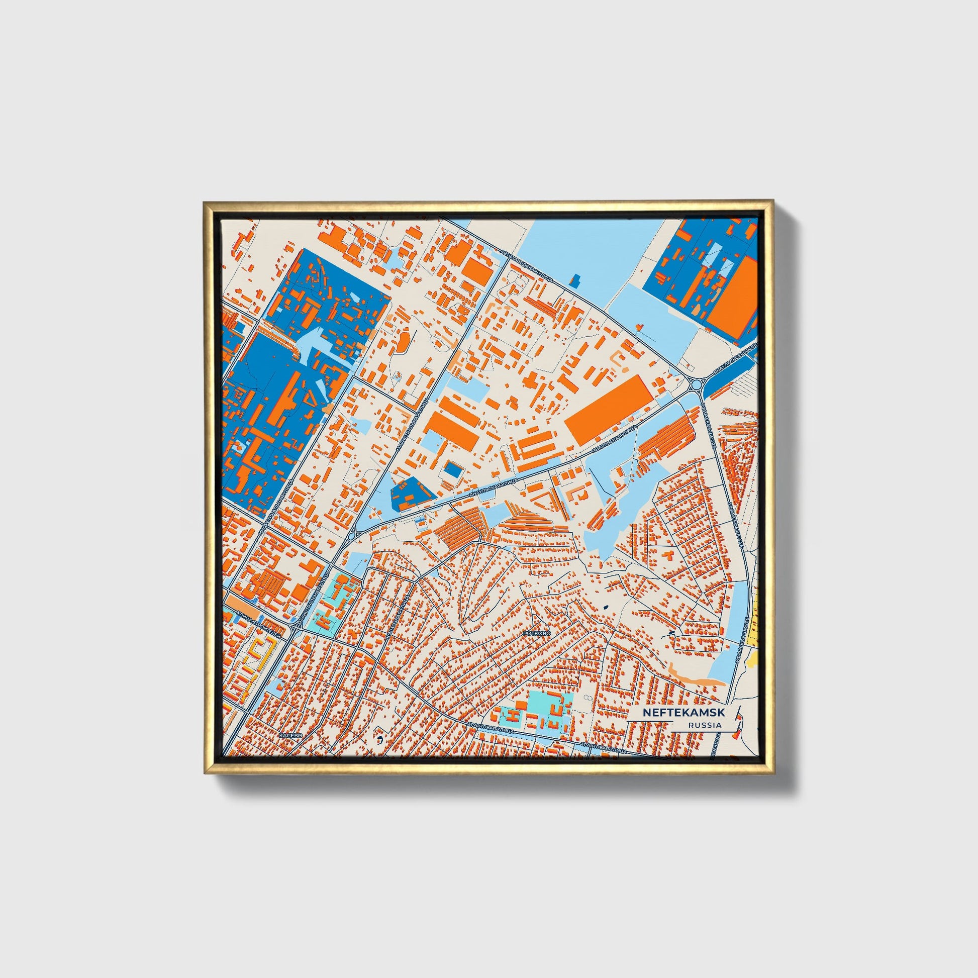 Нефтекамск Russia Colorful City Map Canvas Print • Gold Framed