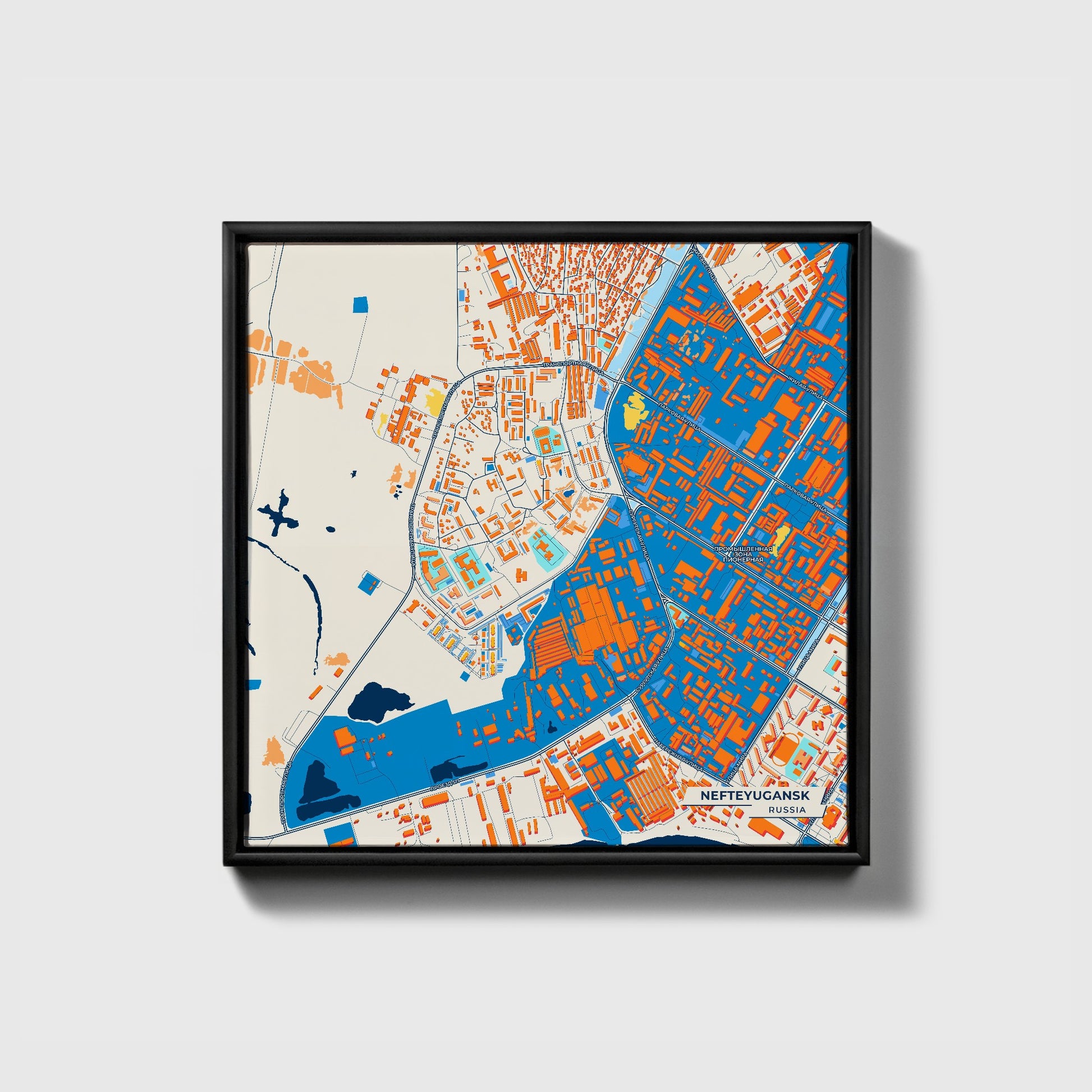Нефтеюганск Russia Colorful City Map Canvas Print • Black Framed
