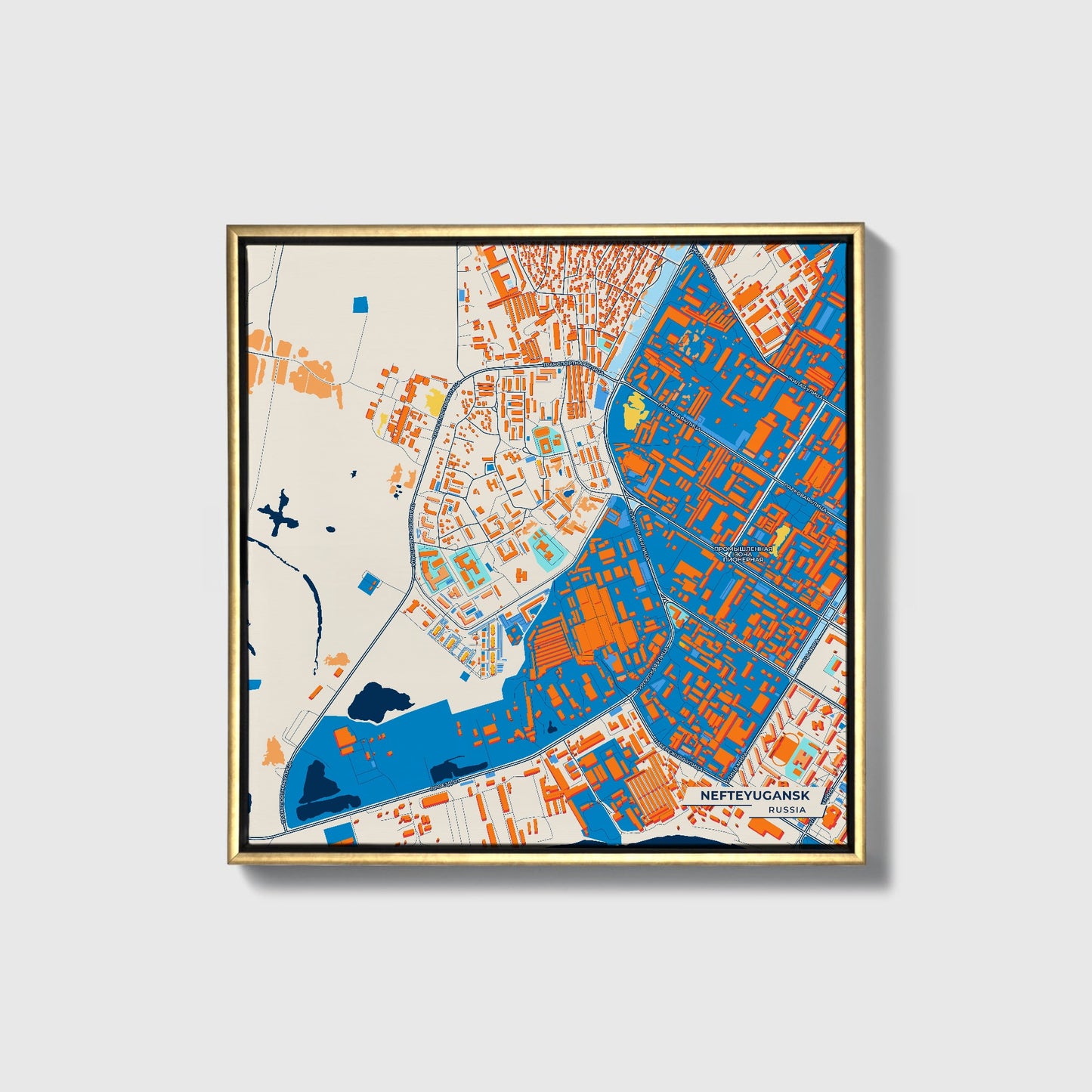 Нефтеюганск Russia Colorful City Map Canvas Print • Gold Framed