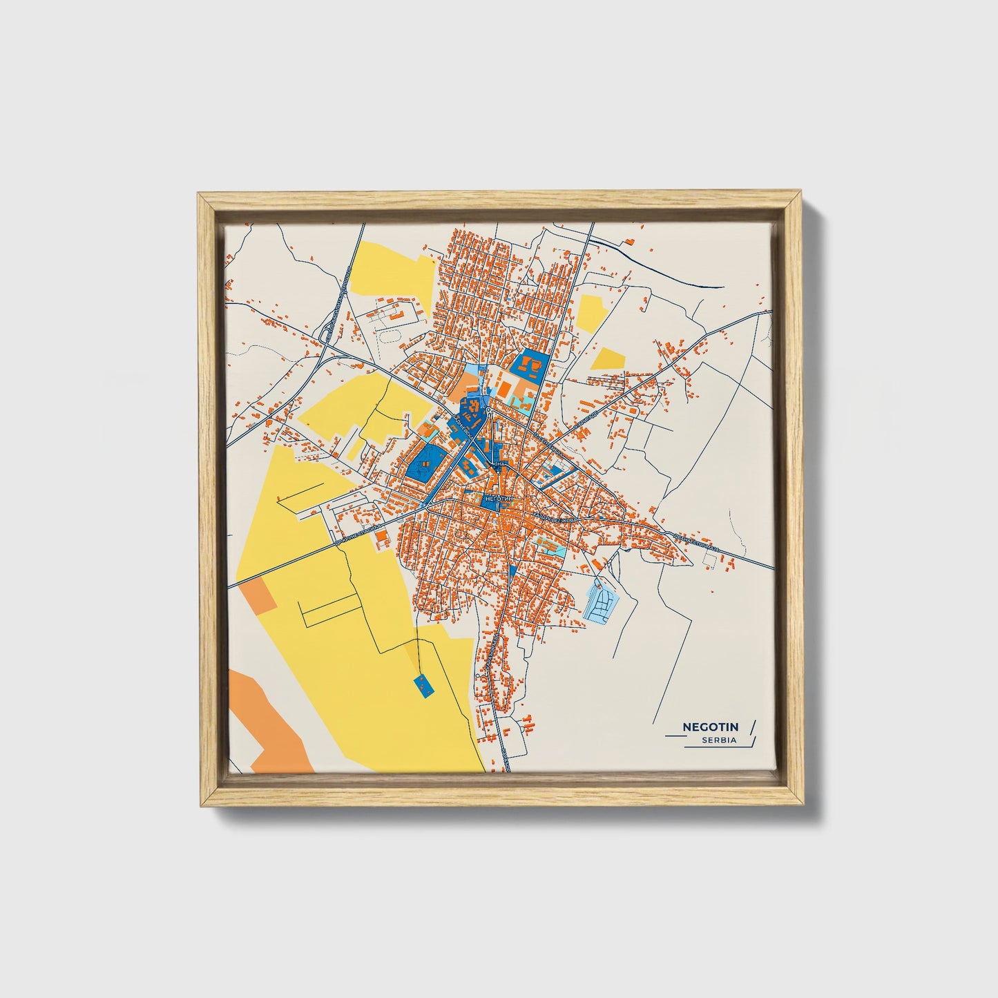 Неготин Serbia Colorful City Map Canvas Print • Natural Wooden Framed