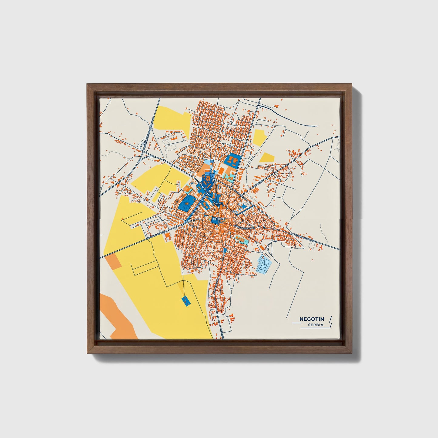 Неготин Serbia Colorful City Map Canvas Print • Dark Wooden Framed