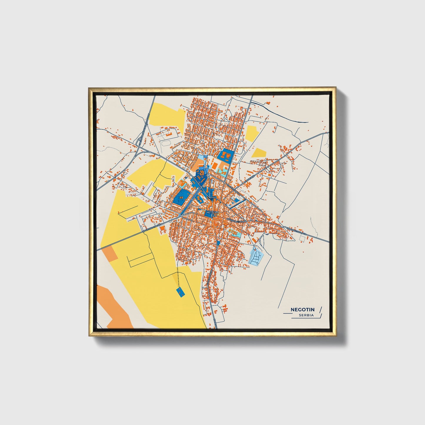 Неготин Serbia Colorful City Map Canvas Print • Gold Framed