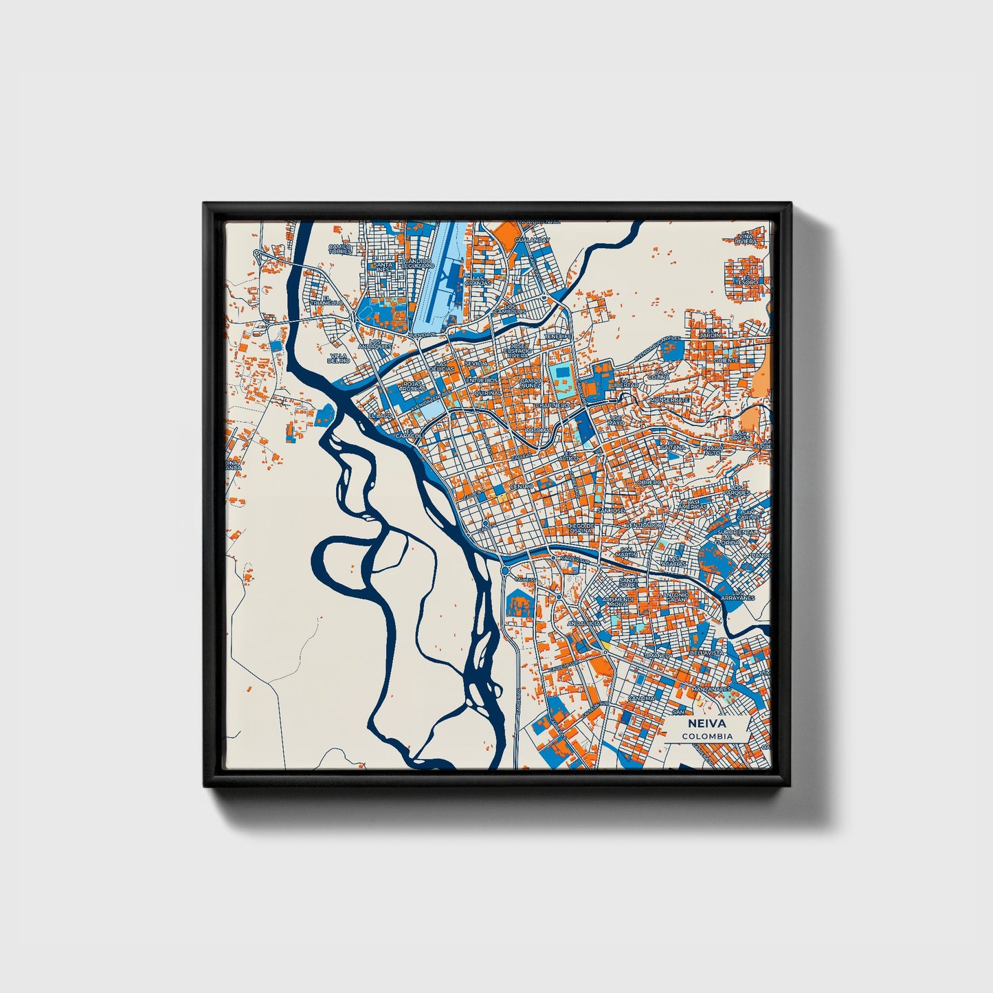 Neiva Colombia Colorful City Map Canvas Print • Black Framed