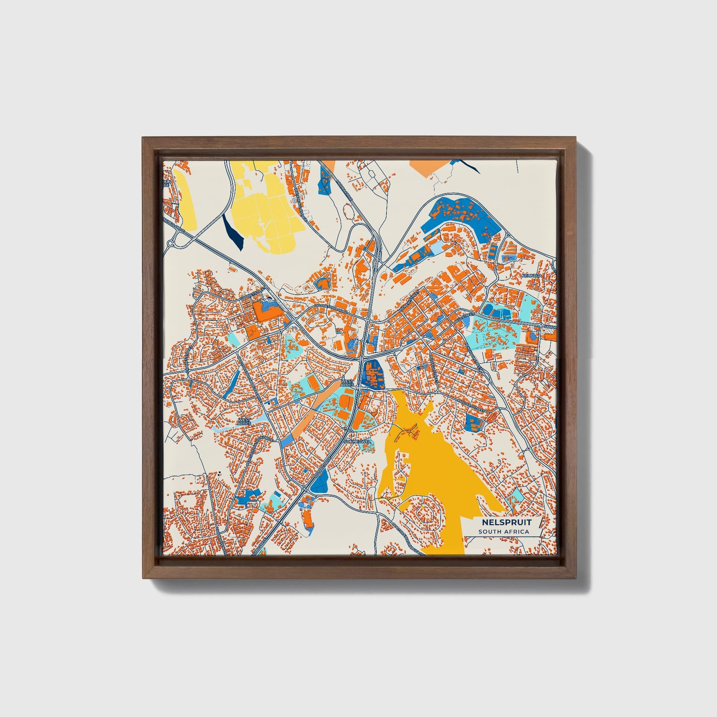 Nelspruit South Africa Colorful City Map Canvas Print • Dark Wooden Framed