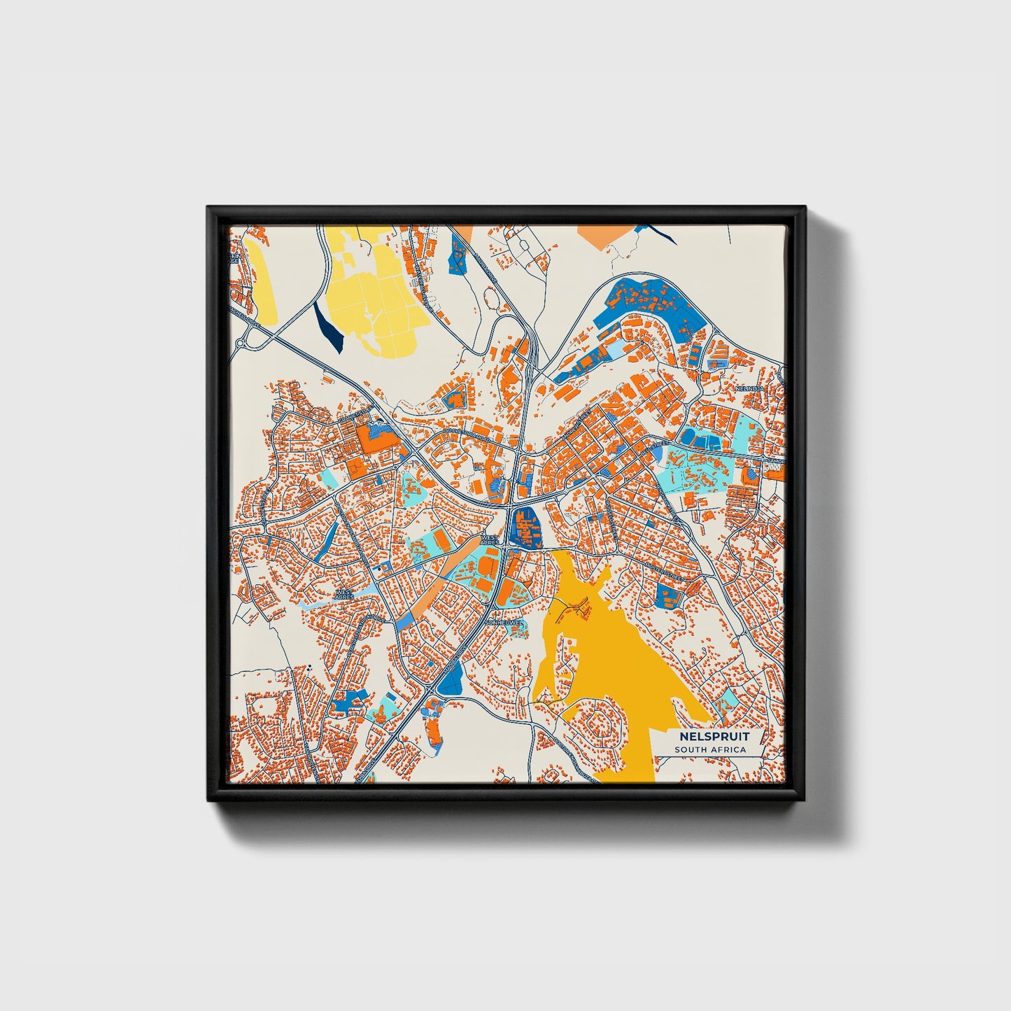 Nelspruit South Africa Colorful City Map Canvas Print • Black Framed