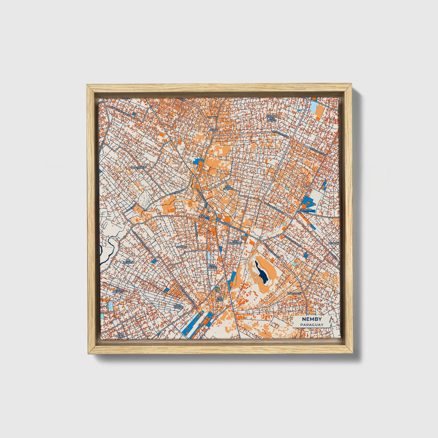 Nemby Paraguay Colorful City Map Canvas Print • Natural Wooden Framed