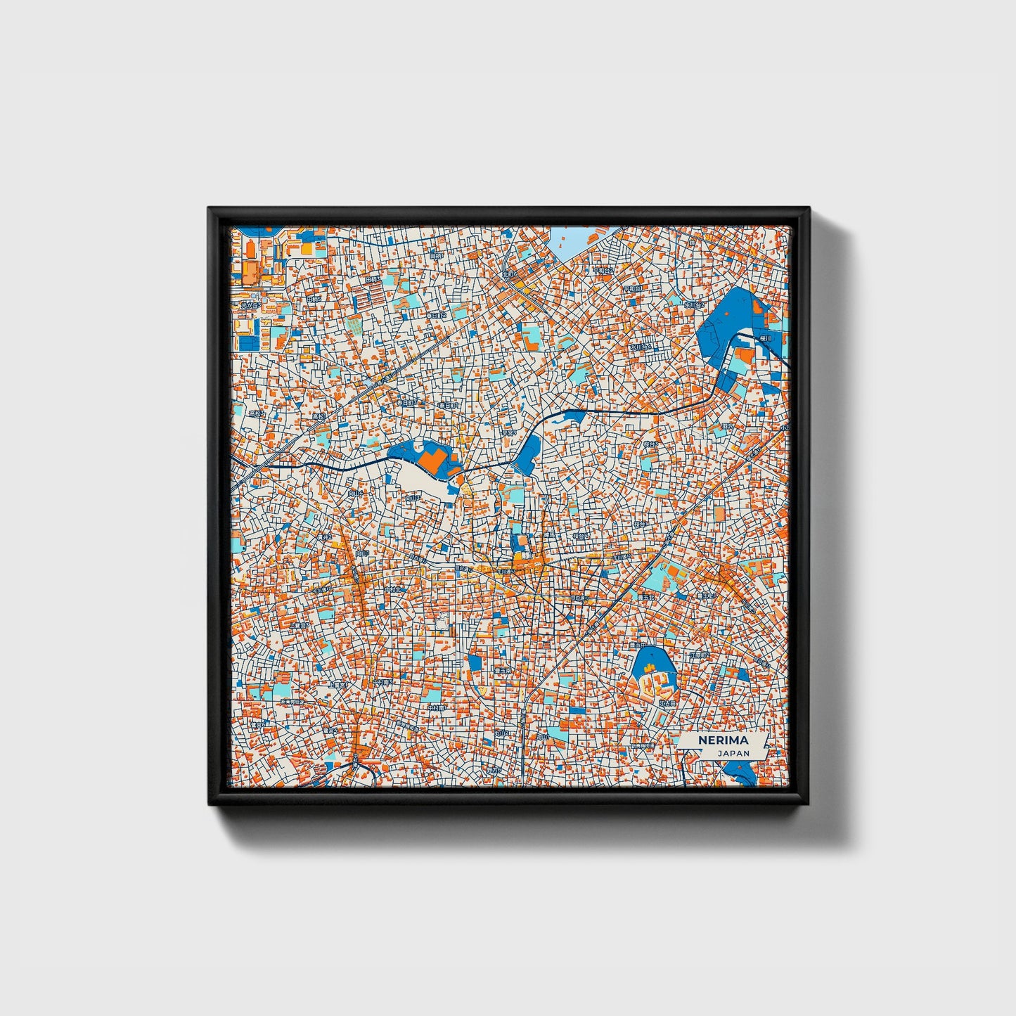 Nerima Japan Colorful City Map Canvas Print • Black Framed