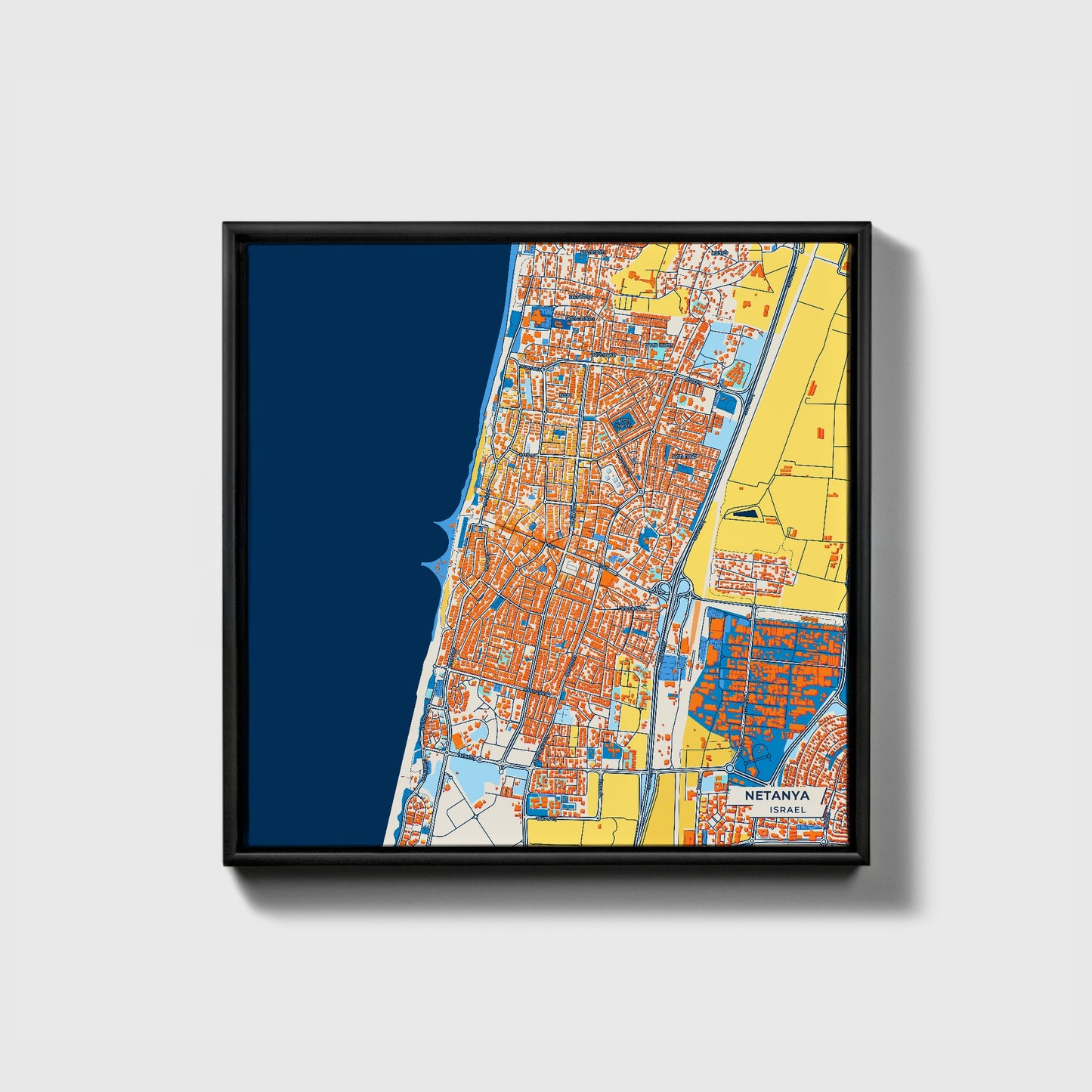Netanya Israel Colorful City Map Canvas Print • Black Framed
