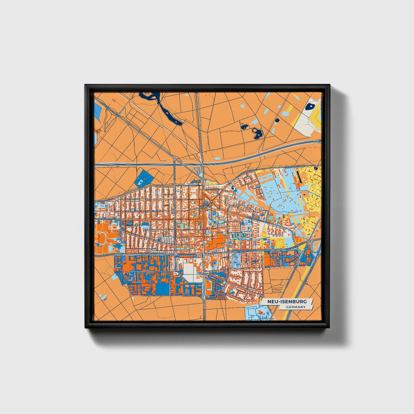 Neu-Isenburg Germany Colorful City Map Canvas Print • Black Framed