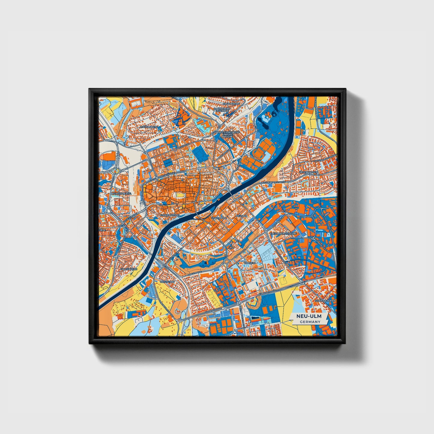 Neu-Ulm Germany Colorful City Map Canvas Print • Black Framed